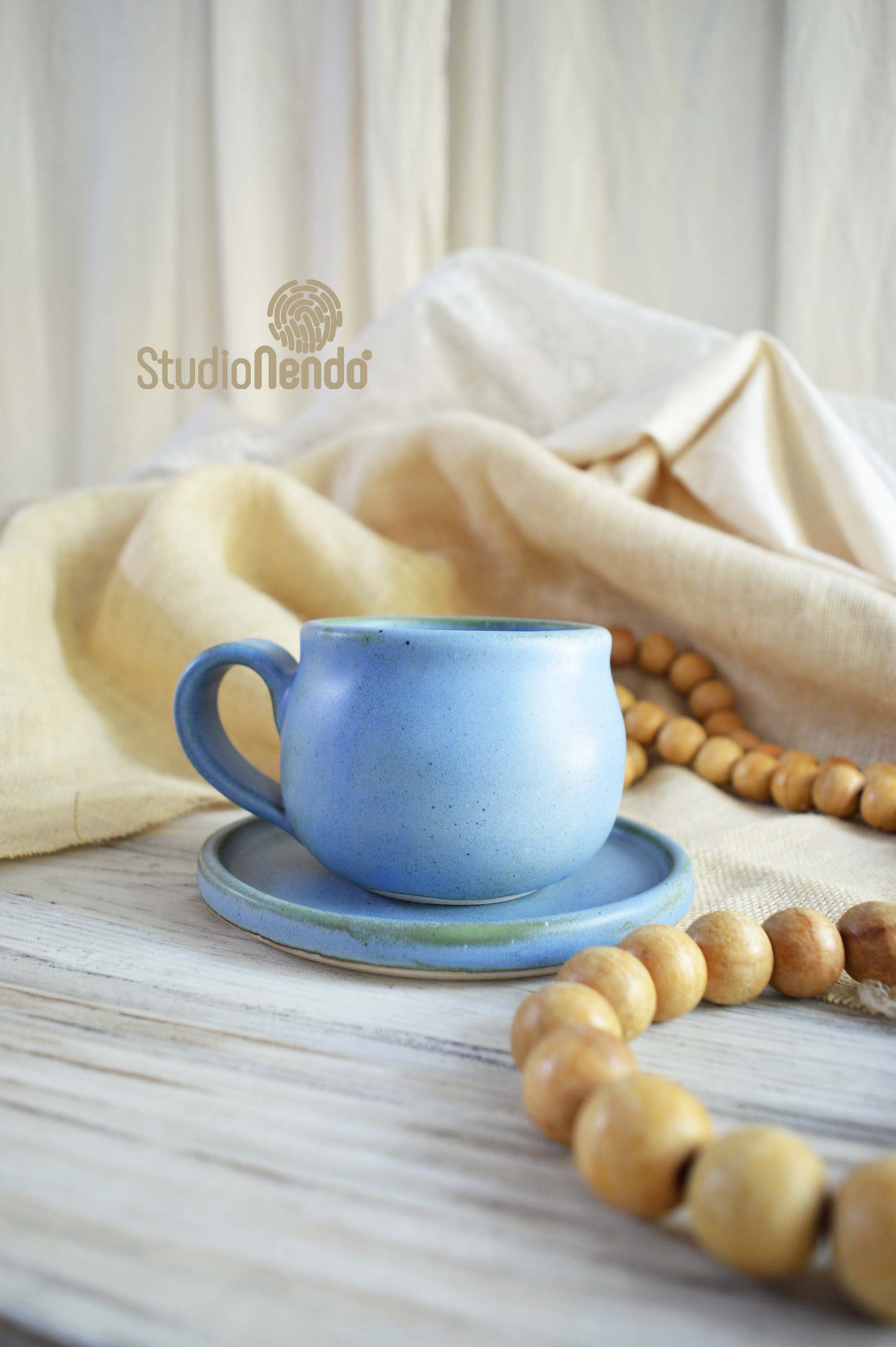 CAPPUCCINO CUP AND SAUCER- SET OF 1- MATT BLUE