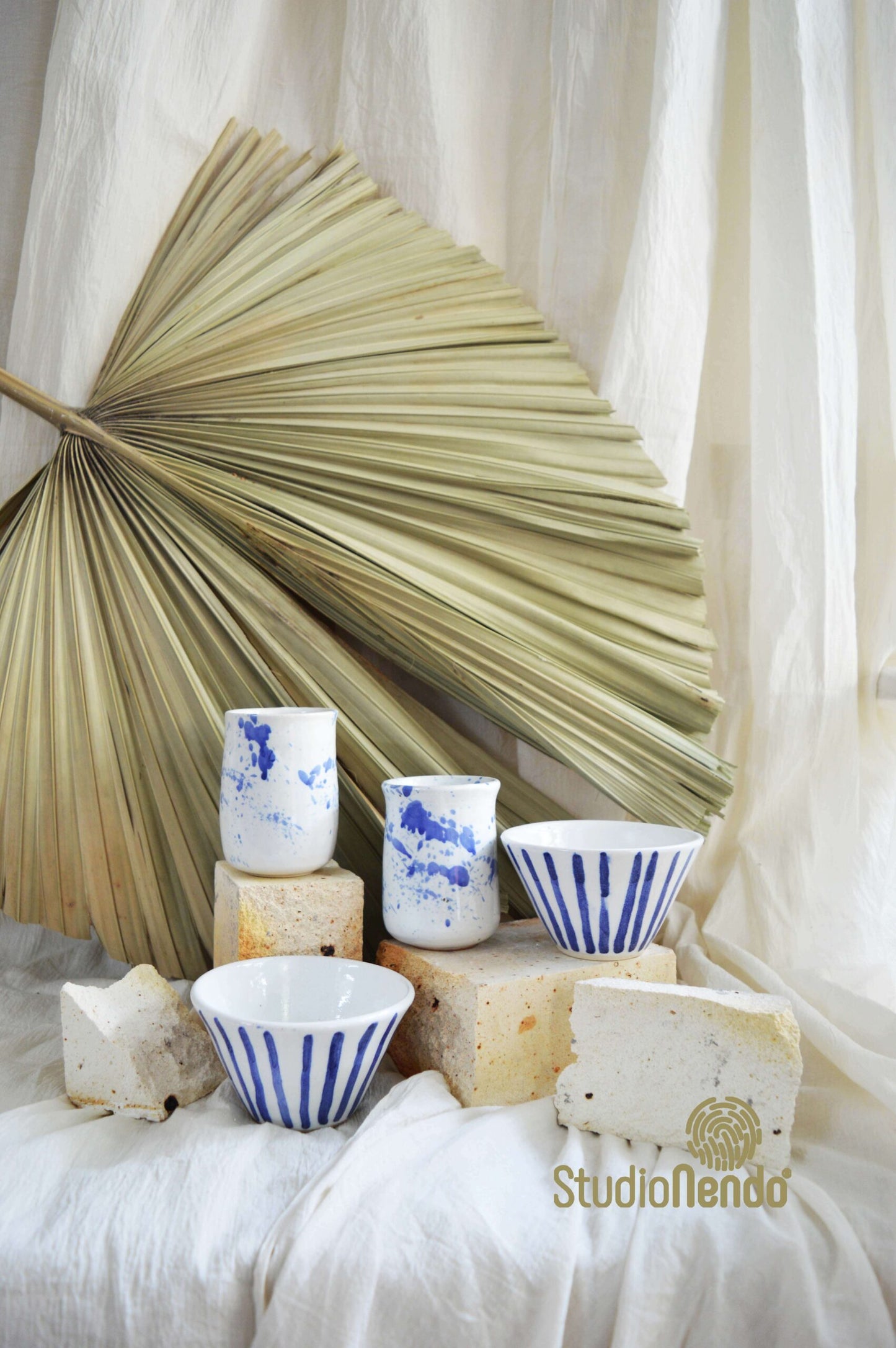 CHAI AND SNACKS FOR 2- HYGGE SET- COBALT BRUSHWORK