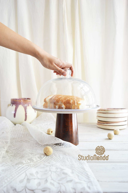 CAKE STAND WITH GLASS CLOCHE- HALF N HALF