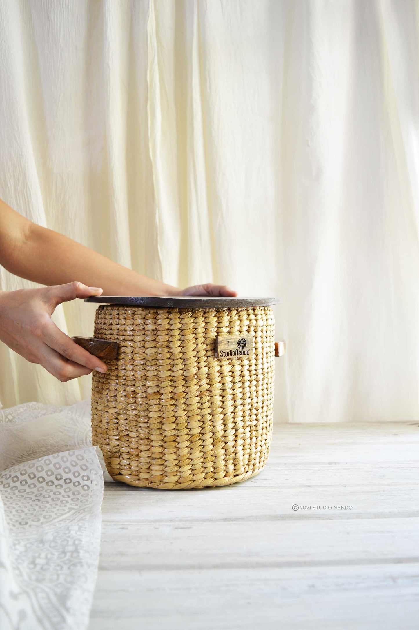 Sea Grass Lidded Round Storage Basket