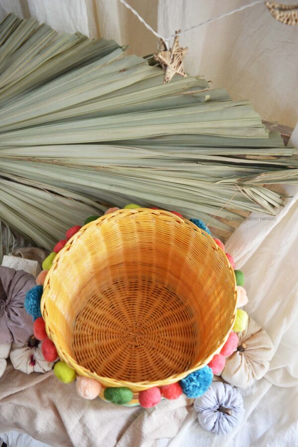 Wicker Utility Basket with Pom-Poms