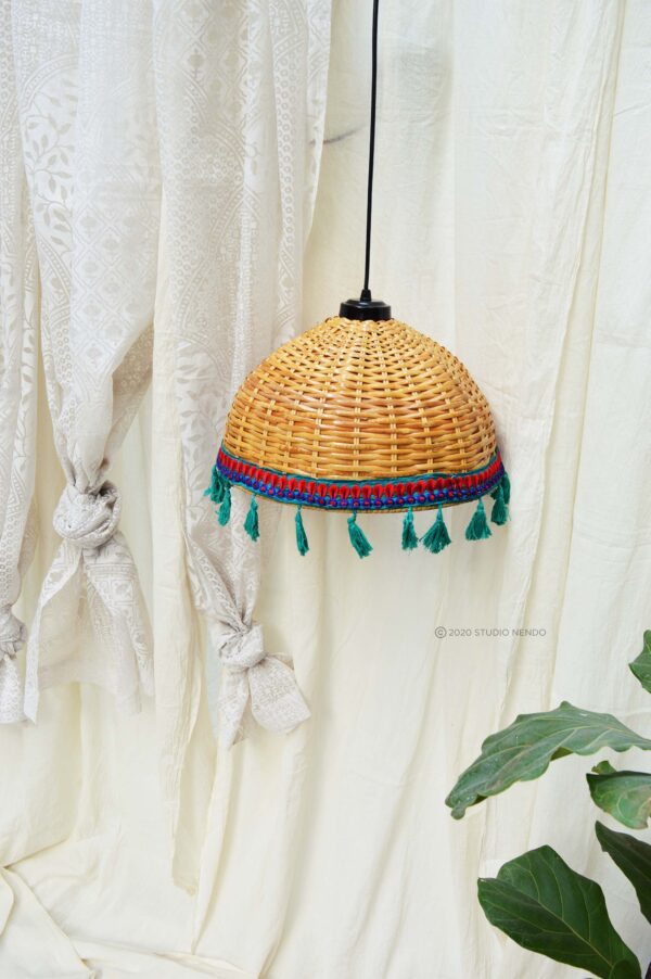 HANDWOVEN CANE PENDANT LIGHT (MEDIUM)- JEWEL TONES