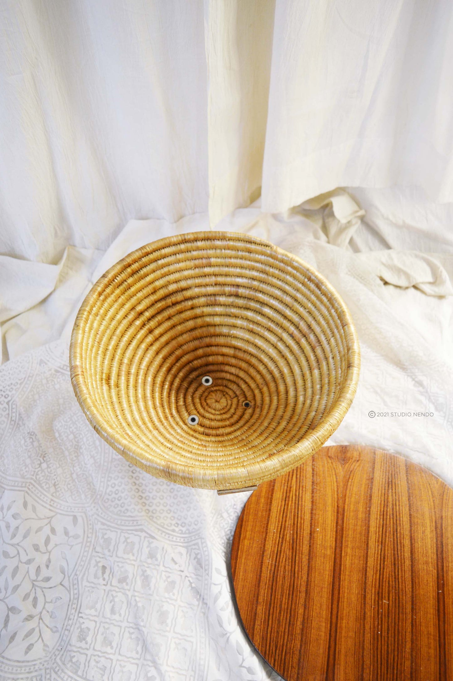 Moonj Grass Standing Storage Basket/Side Table- Round Bowl