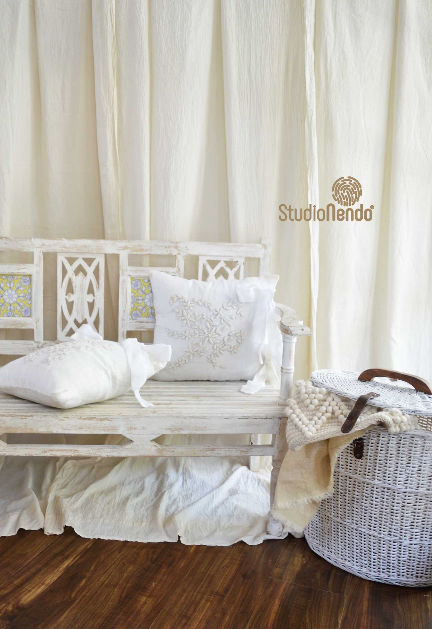 Hand embroidered Linen Cushion Cover- Snow White