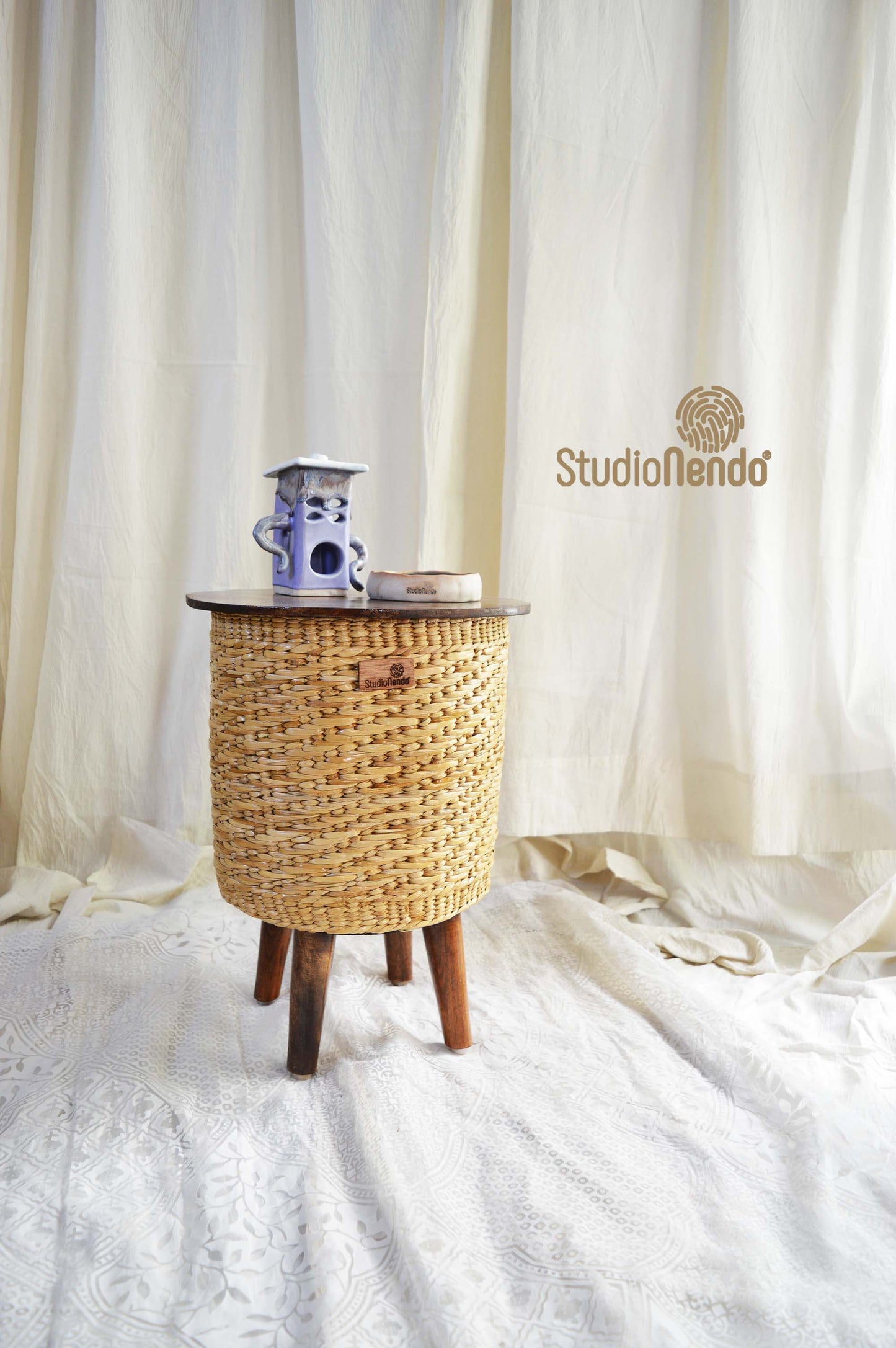 Sea Grass Standing Storage Basket/Side Table- Round