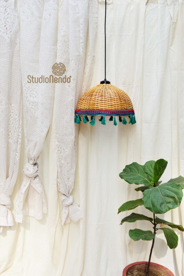 HANDWOVEN CANE PENDANT LIGHT (MEDIUM)- JEWEL TONES