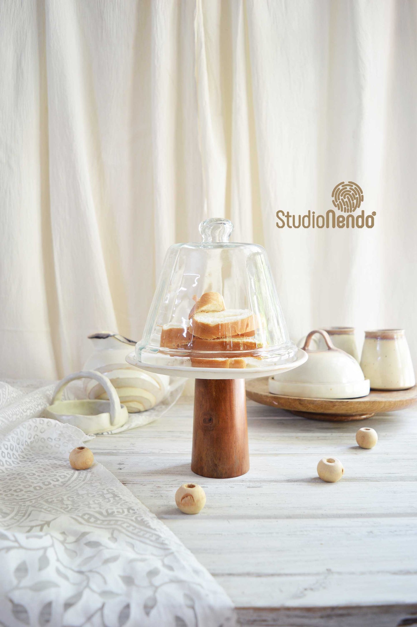 CAKE STAND WITH GLASS CLOCHE- GOLDEN DRAGONFLY