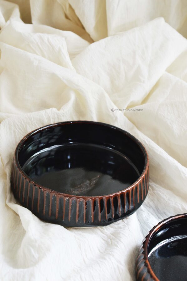 FLUTED BREAKFAST BOWL- MEDIUM- TENMOKU