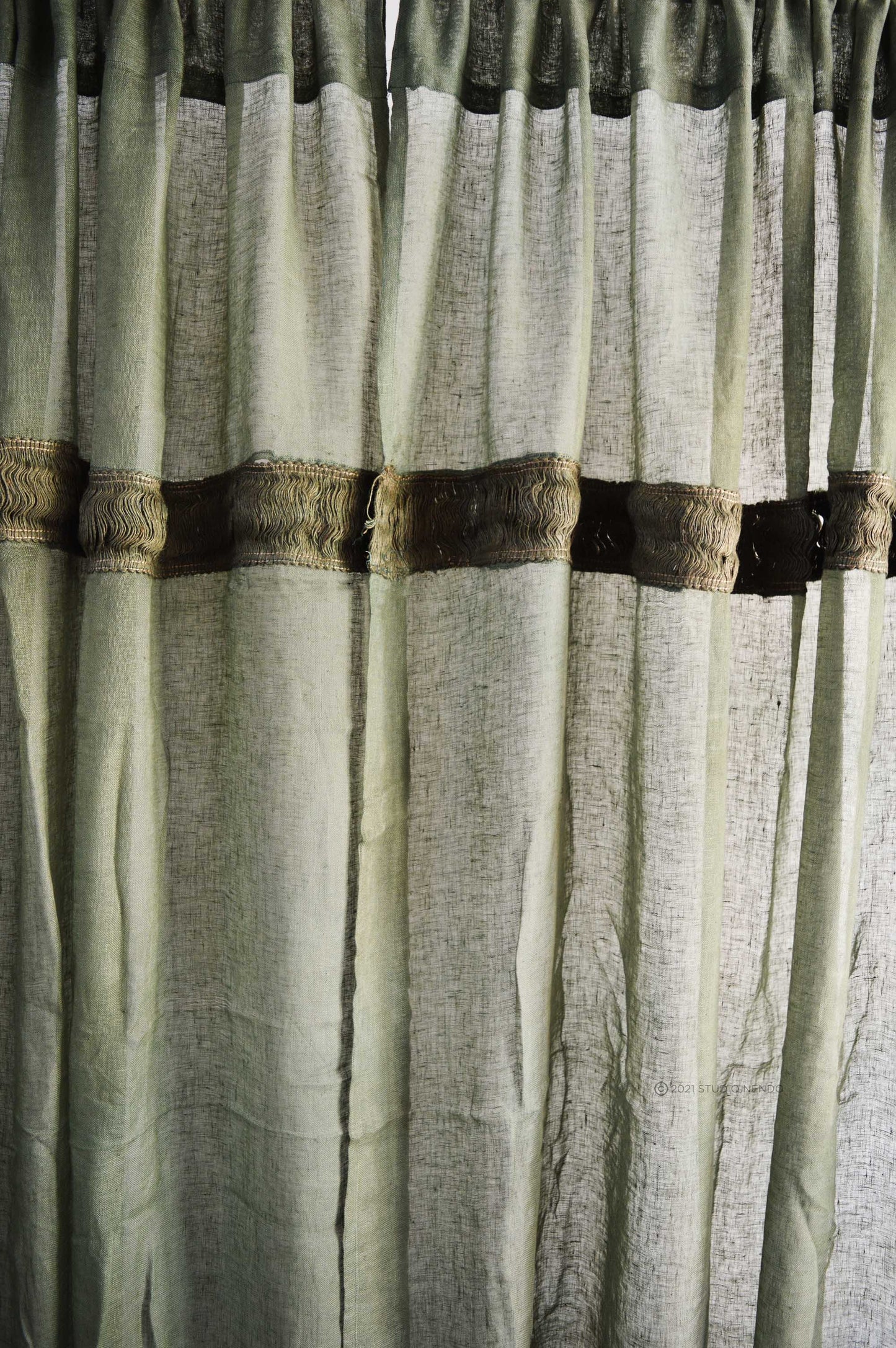 Handmade Linen Sheer Curtain- Olive Green