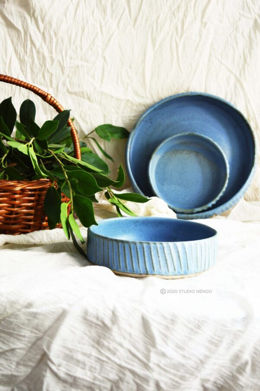 FLUTED BREAKFAST BOWL- MATT BLUE
