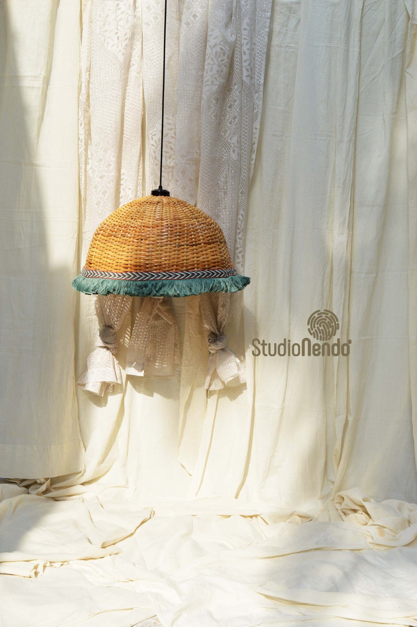 HANDWOVEN CANE PENDANT LIGHT- TRIBAL (LARGE) #6