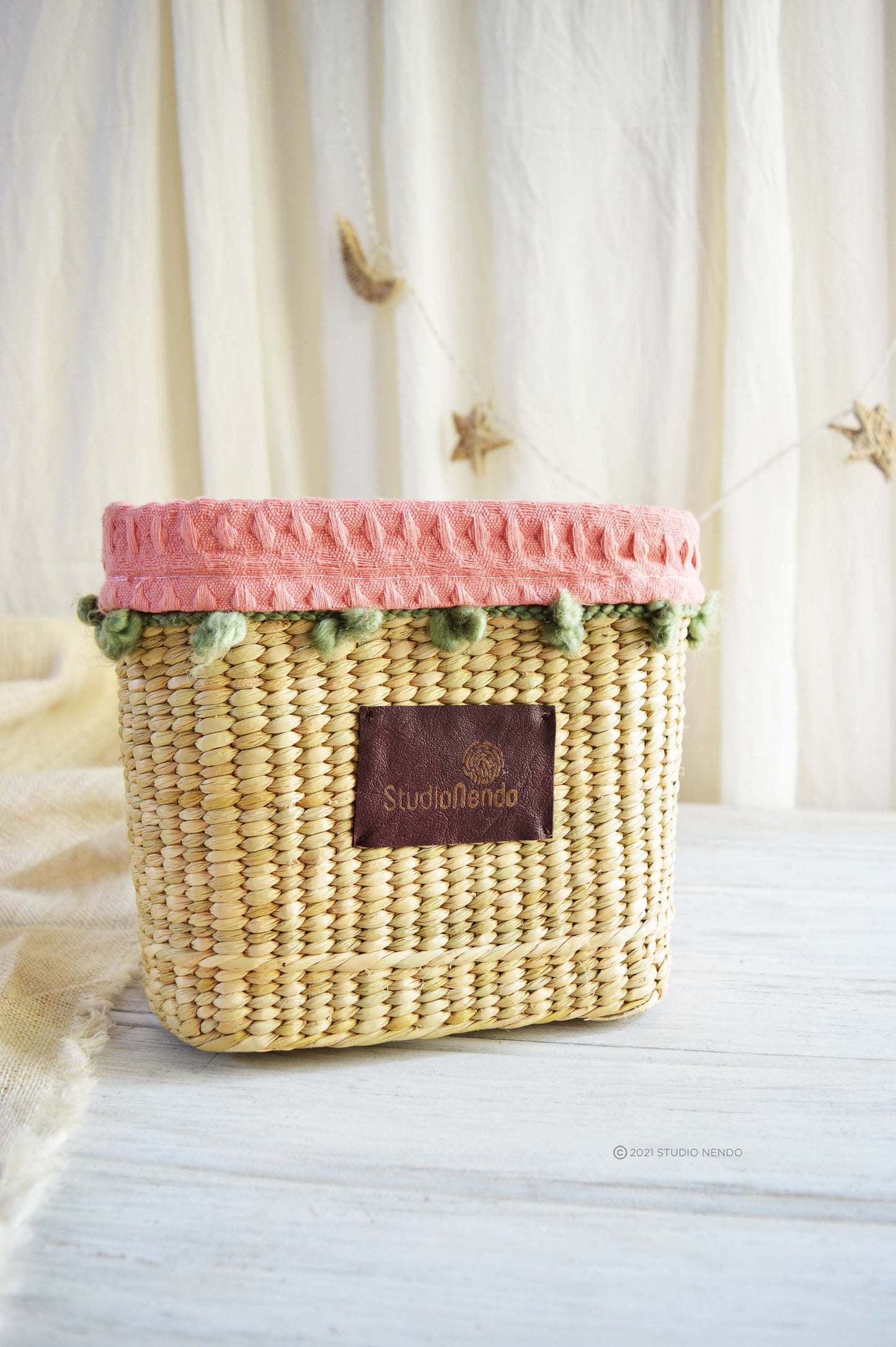 Sea Grass Storage Basket- Small- Strawberry & Mint