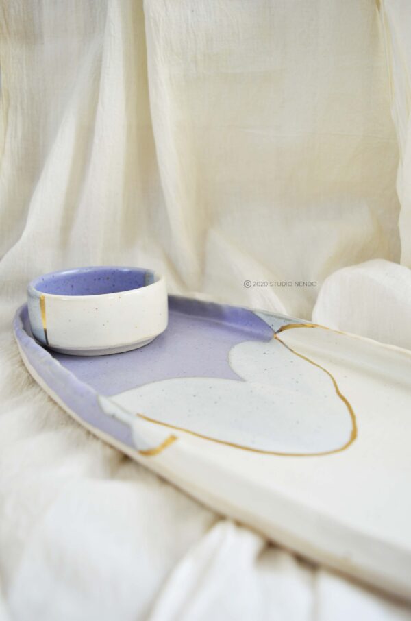 GILDED HALF N HALF SERVING TRAY WITH DIP BOWL