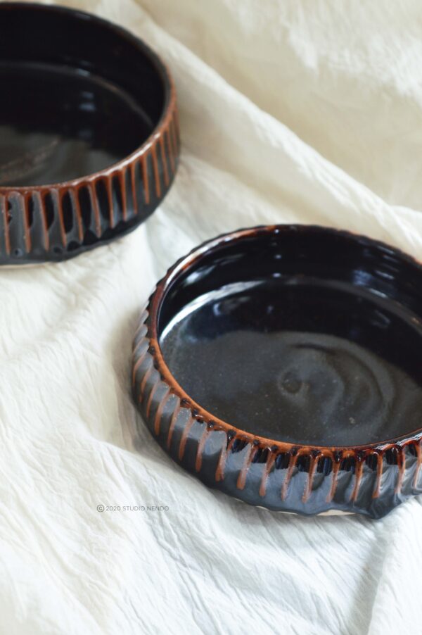 FLUTED BREAKFAST BOWL- MEDIUM- TENMOKU