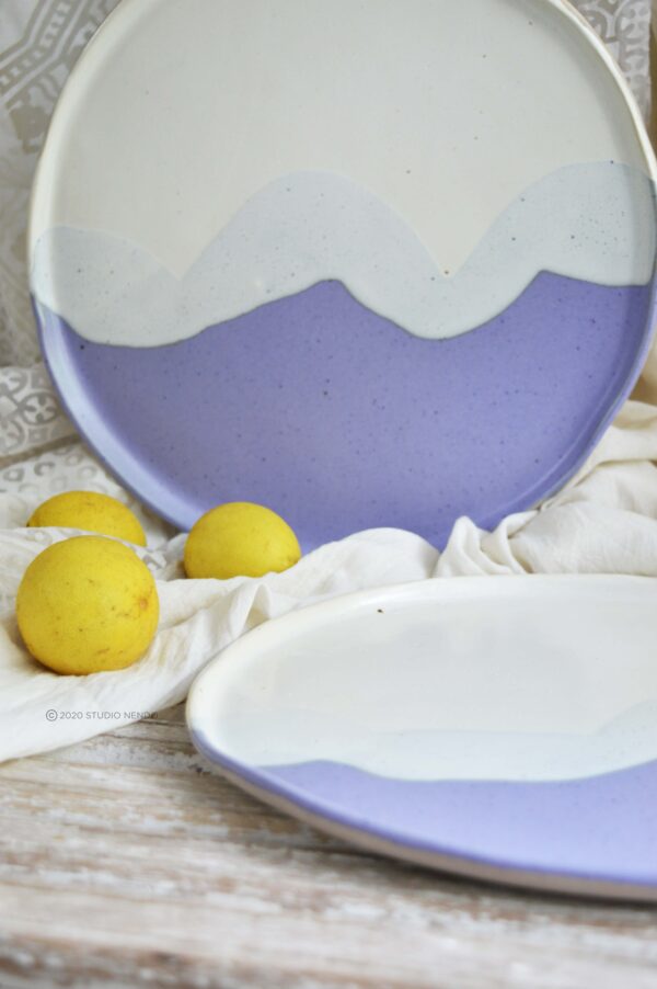 IRREGULAR/ ORGANIC DINNER PLATES - HALF N HALF- SET OF 2
