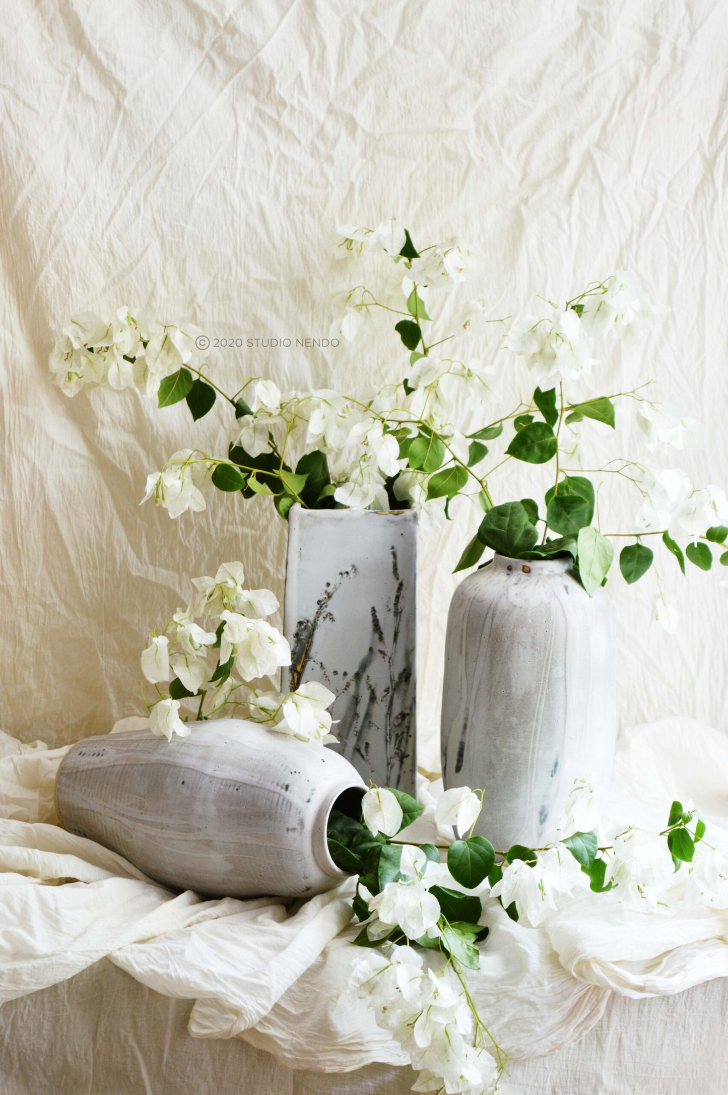 TABLE VASE- TEXTURED MATT GREY WHITE #2