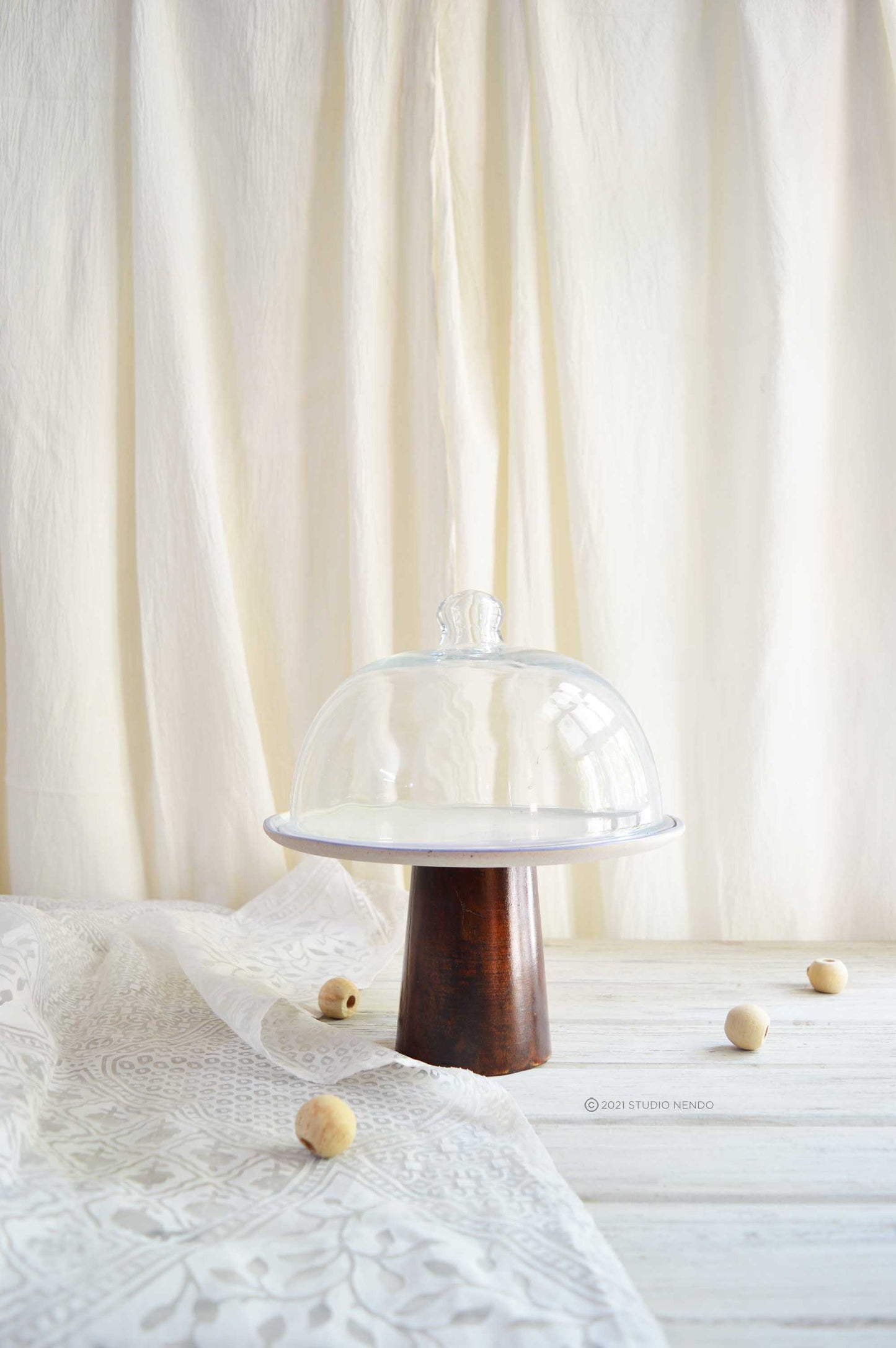 CAKE STAND WITH GLASS CLOCHE- HALF N HALF