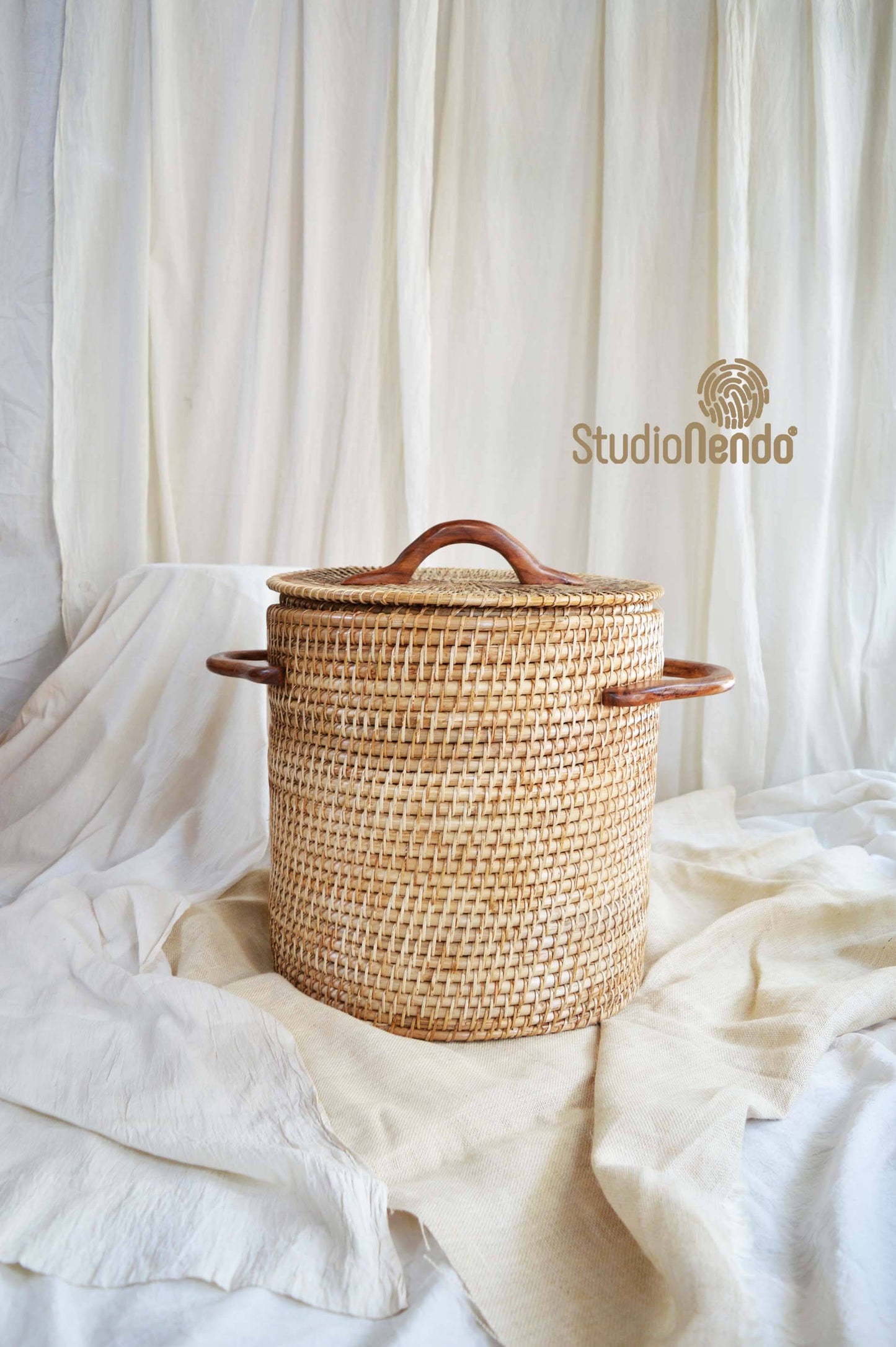 Cane Laundry Basket with Cane Lid- Large