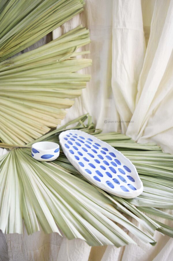 RAINDROP BRUSHWORK SERVING TRAY WITH DIP BOWL