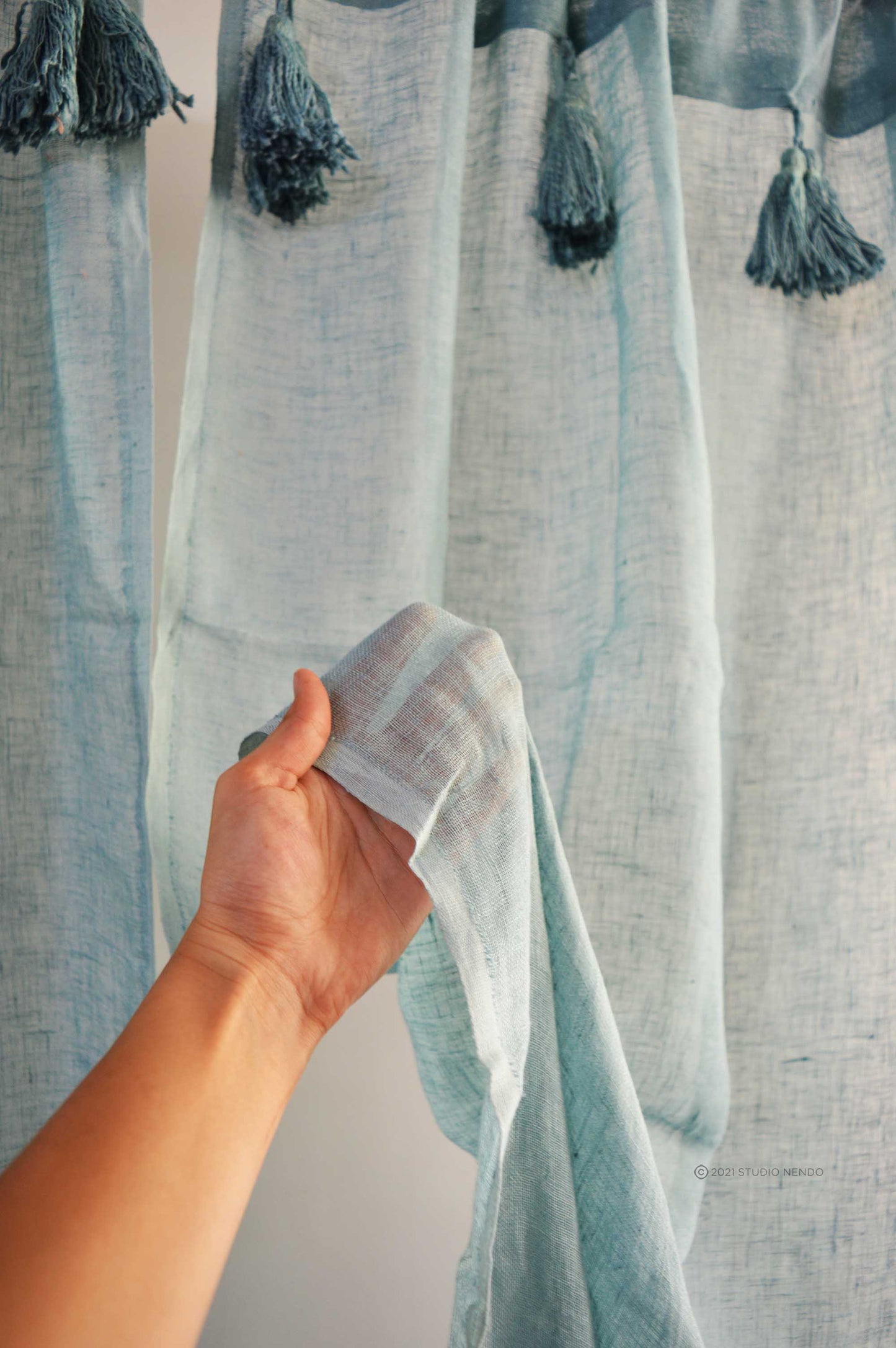 Handmade Linen Sheer Curtain- Cool Sky Blue