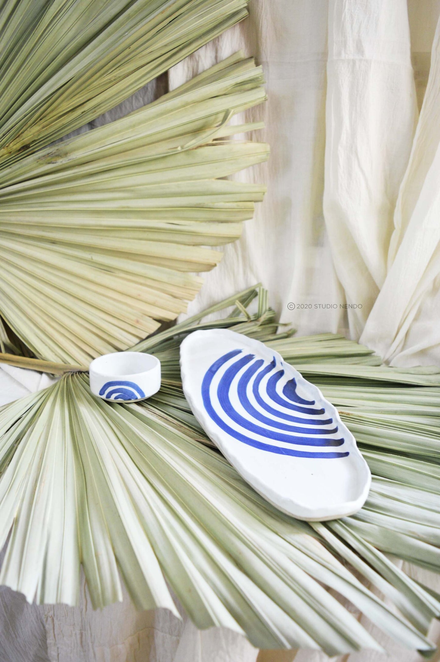 RAINBOW BRUSHWORK SERVING TRAY WITH DIP BOWL
