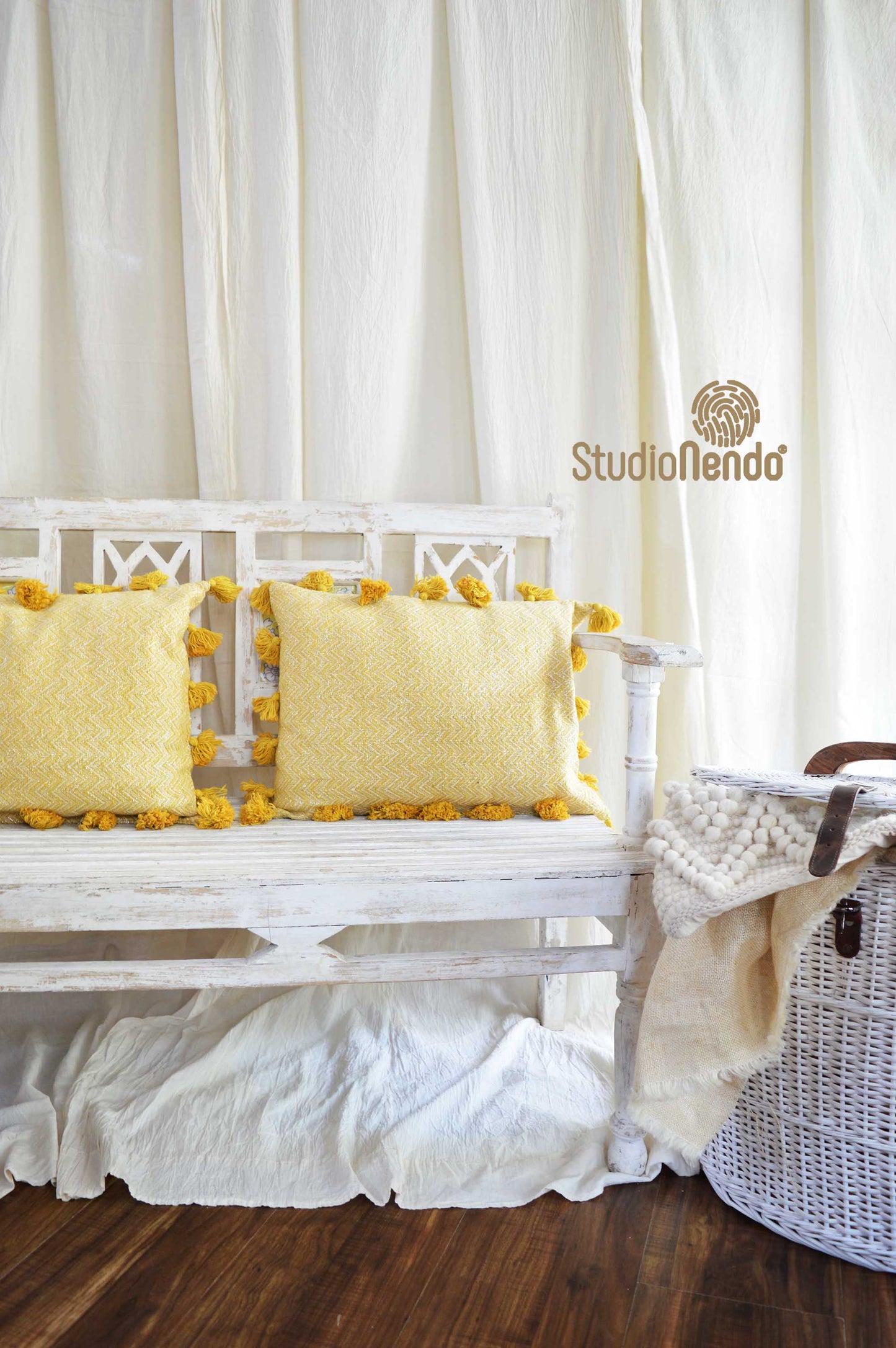 Handmade Jacquard Cushion (with filler)- Honey Mustard Yellow