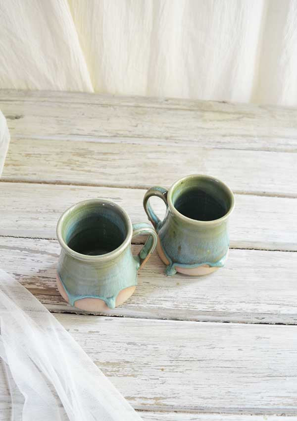 TEACUPS- SET OF 2- MOTTLED GREEN- SECONDS