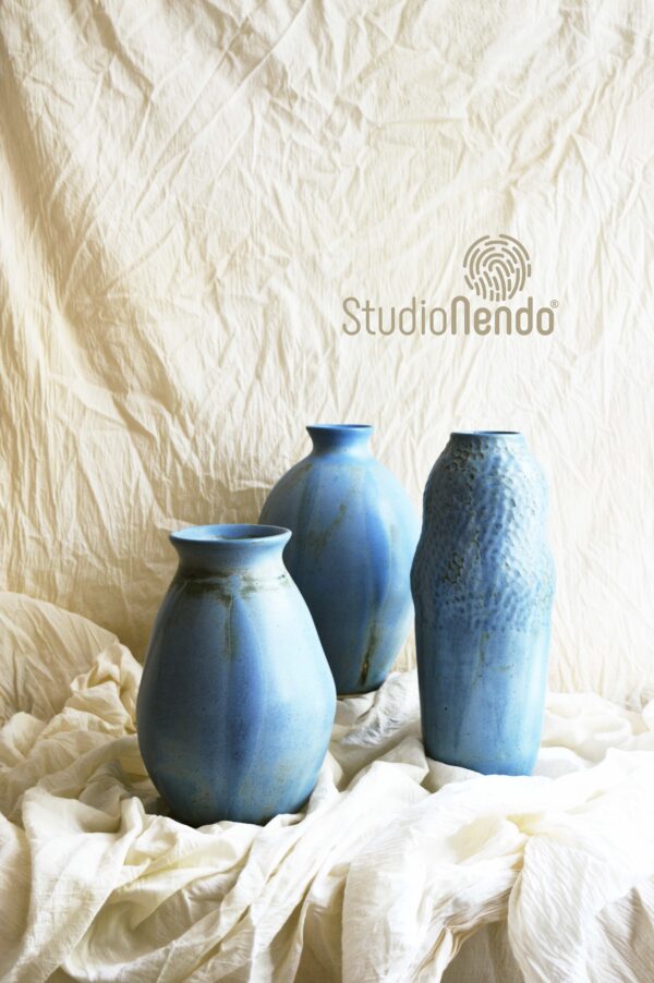 TABLE VASE- TEXTURED MATT BLUE #1