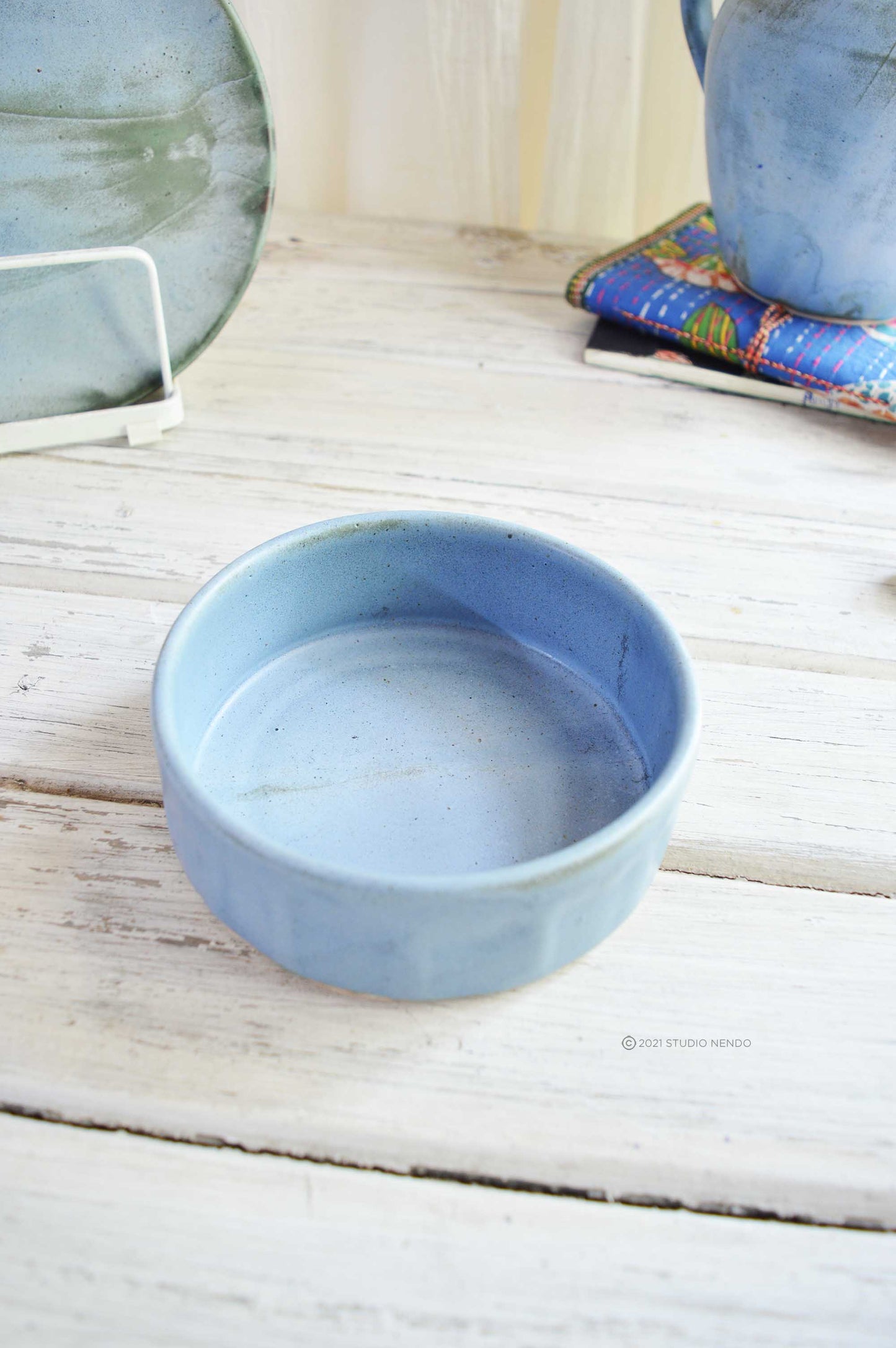 FACETED SERVING BOWLS- MATT BLUE