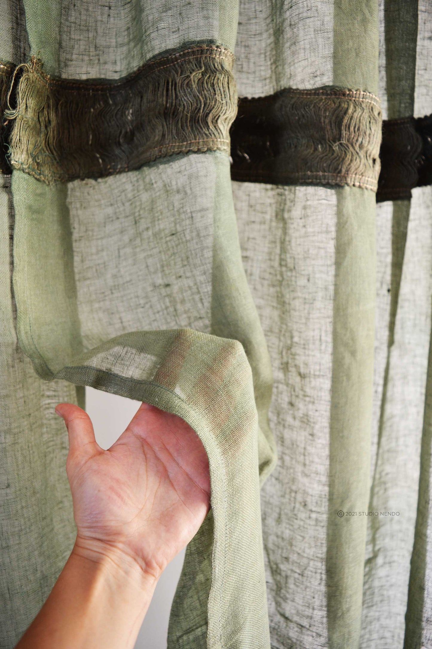 Handmade Linen Sheer Curtain- Olive Green