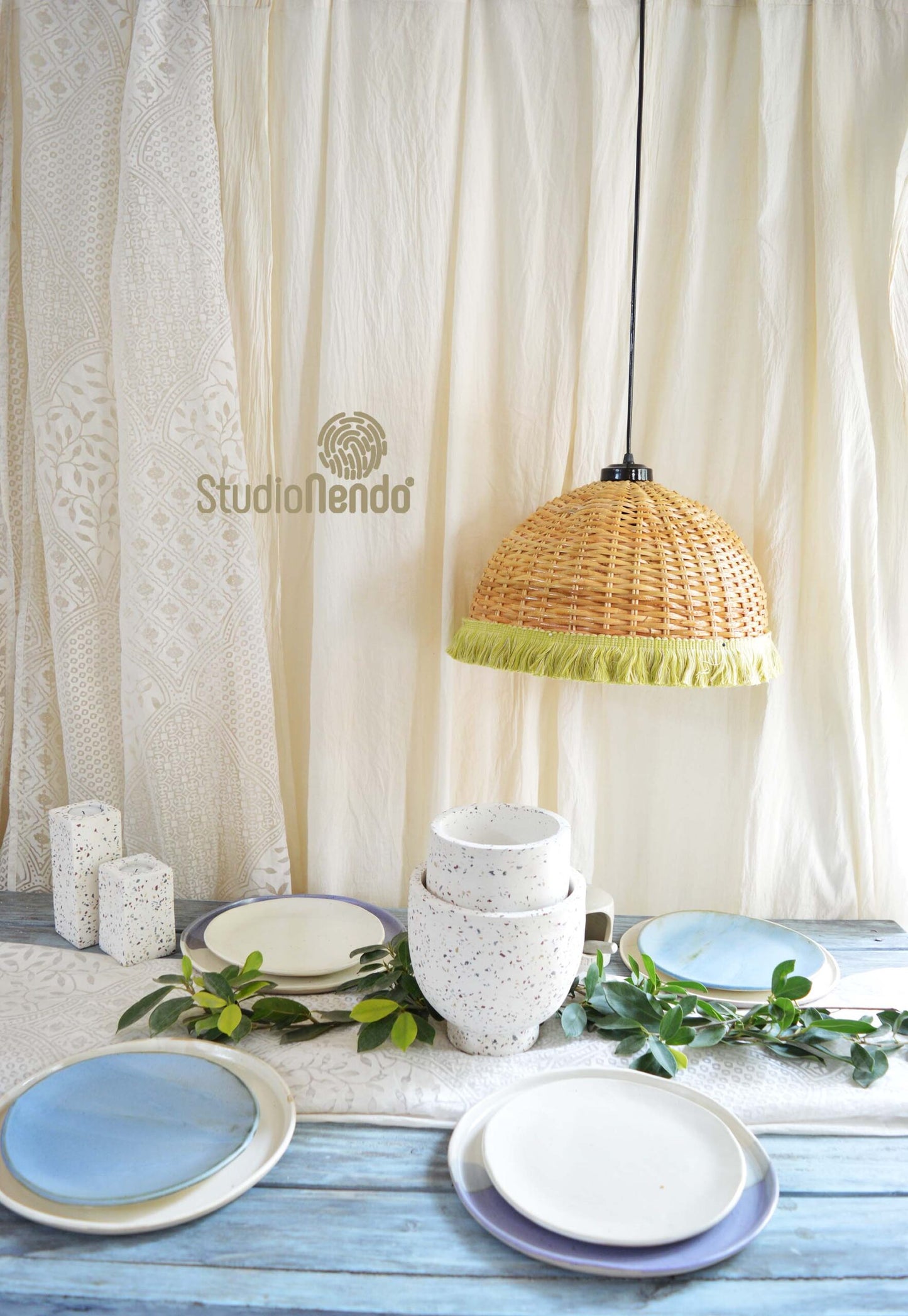 HANDWOVEN CANE PENDANT LIGHT (MEDIUM)- KEYLIME