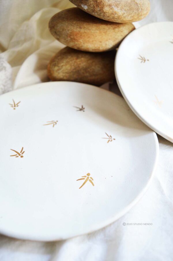 SNACK PLATES-IRREGULARORGANIC- SET OF 2- GOLDEN DRAGONFLY