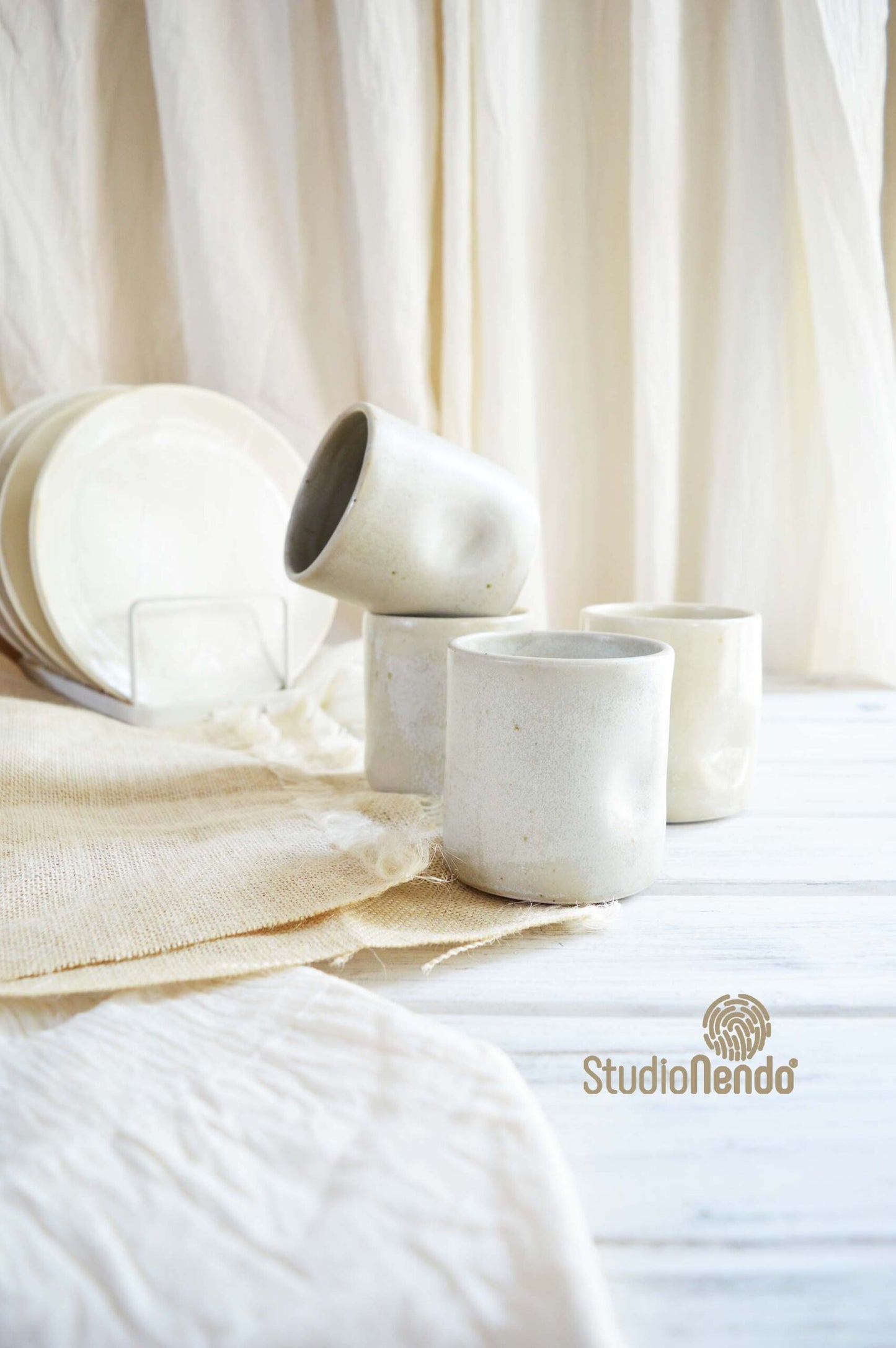 DENTED TUMBLERS- SET OF 2- OATMEAL
