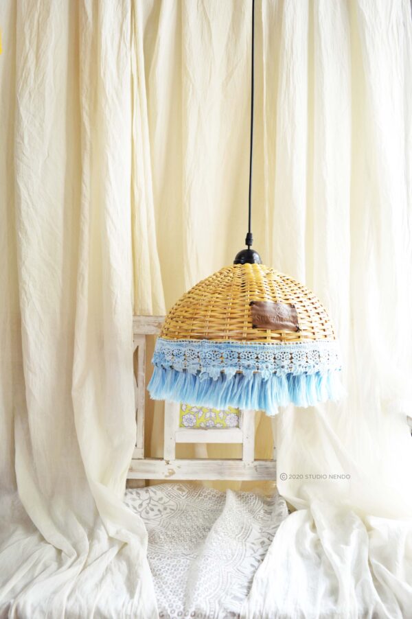 HANDWOVEN CANE PENDANT LIGHT (MEDIUM)- CERULEAN BLUE