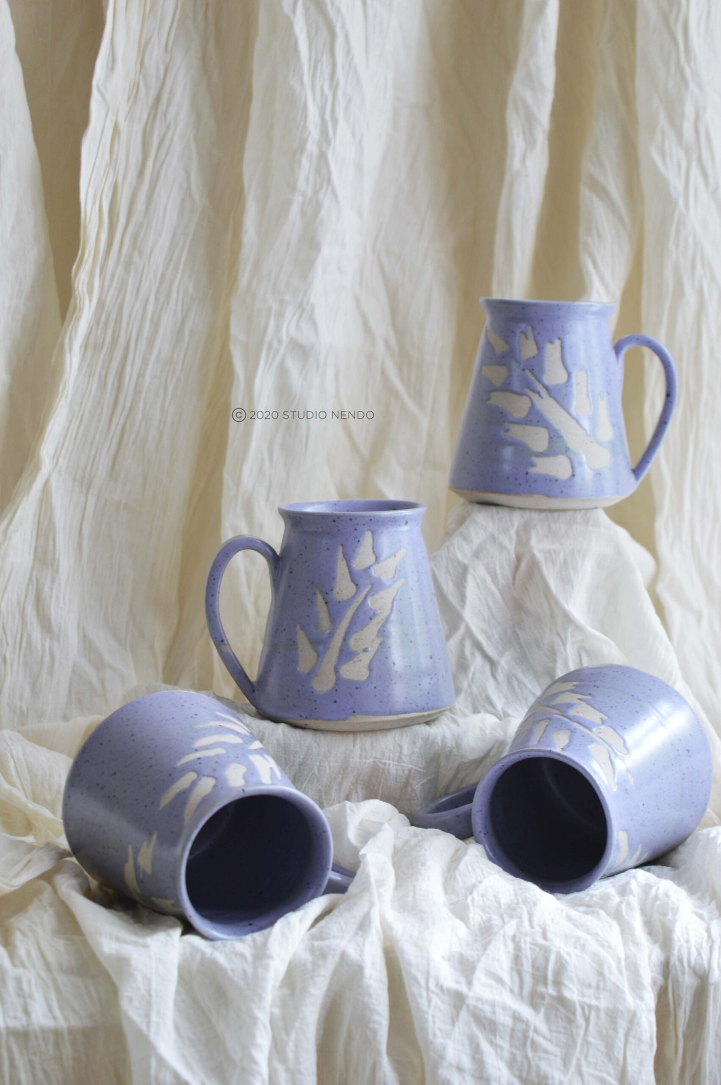 LILAC BRUSHWORK MUGS- SET OF 2