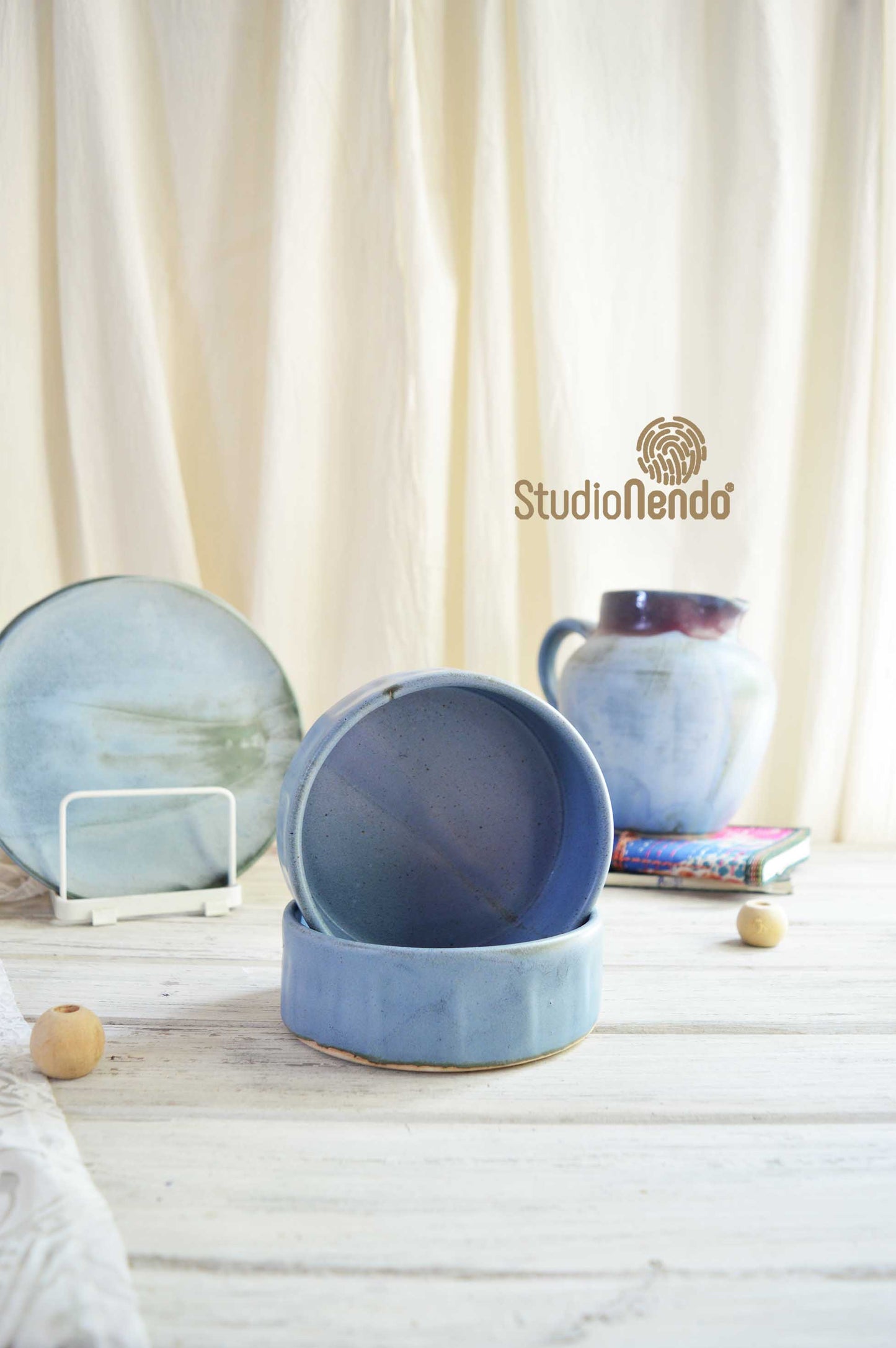 FACETED SERVING BOWLS- MATT BLUE