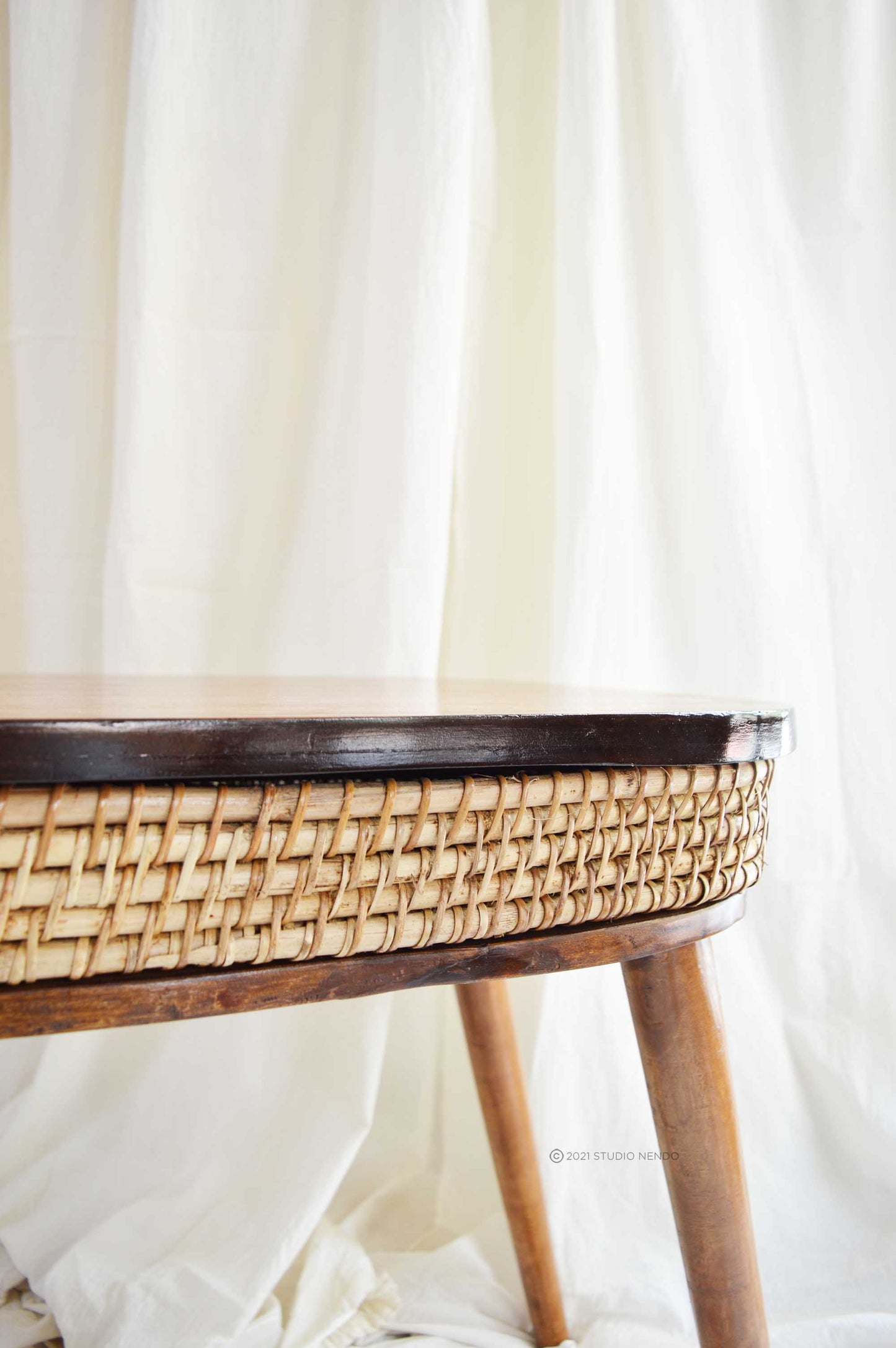 Standing Storage Basket/Laptop Table/Coffee table- Cane & Wood