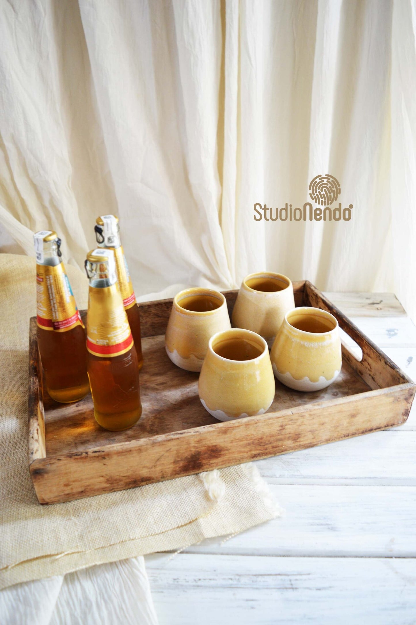 POTBELLY TUMBLERS- SET OF 2- MUSTARD/CARAMEL