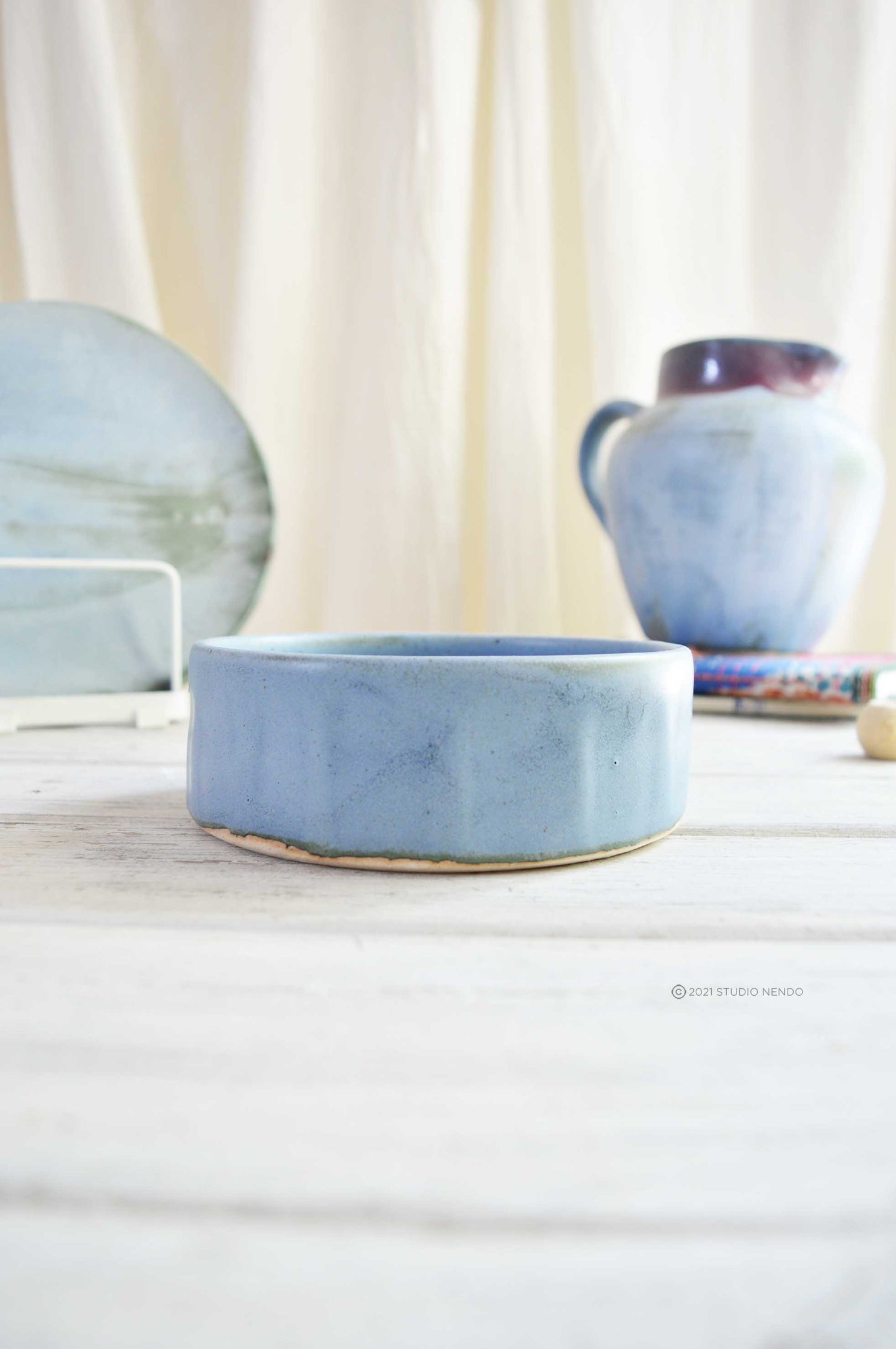 FACETED SERVING BOWLS- MATT BLUE