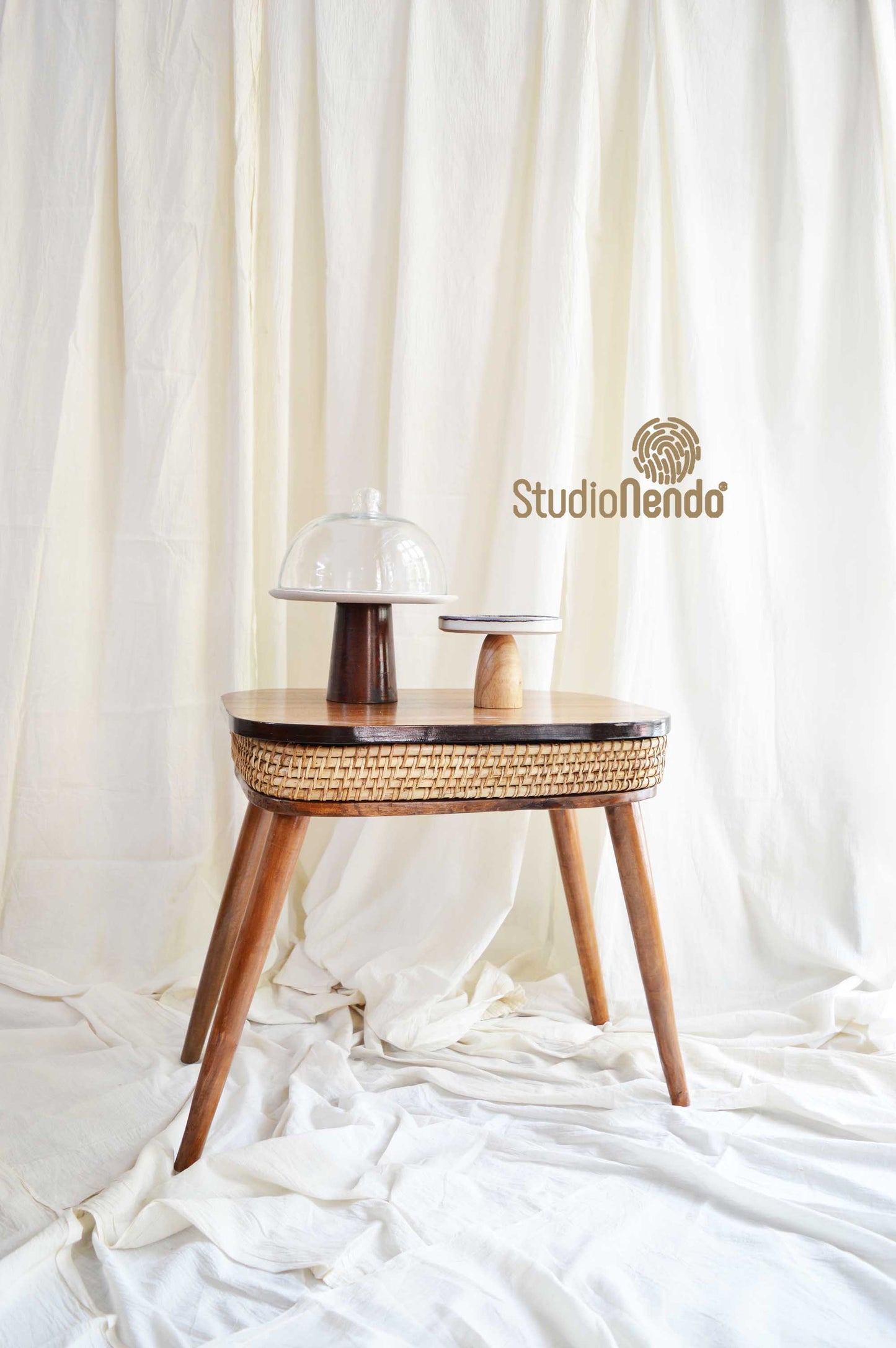 Standing Storage Basket/Laptop Table/Coffee table- Cane & Wood