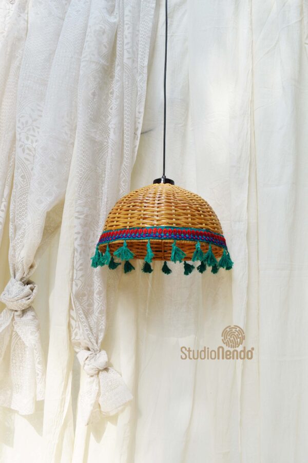 HANDWOVEN CANE PENDANT LIGHT (MEDIUM)- JEWEL TONES