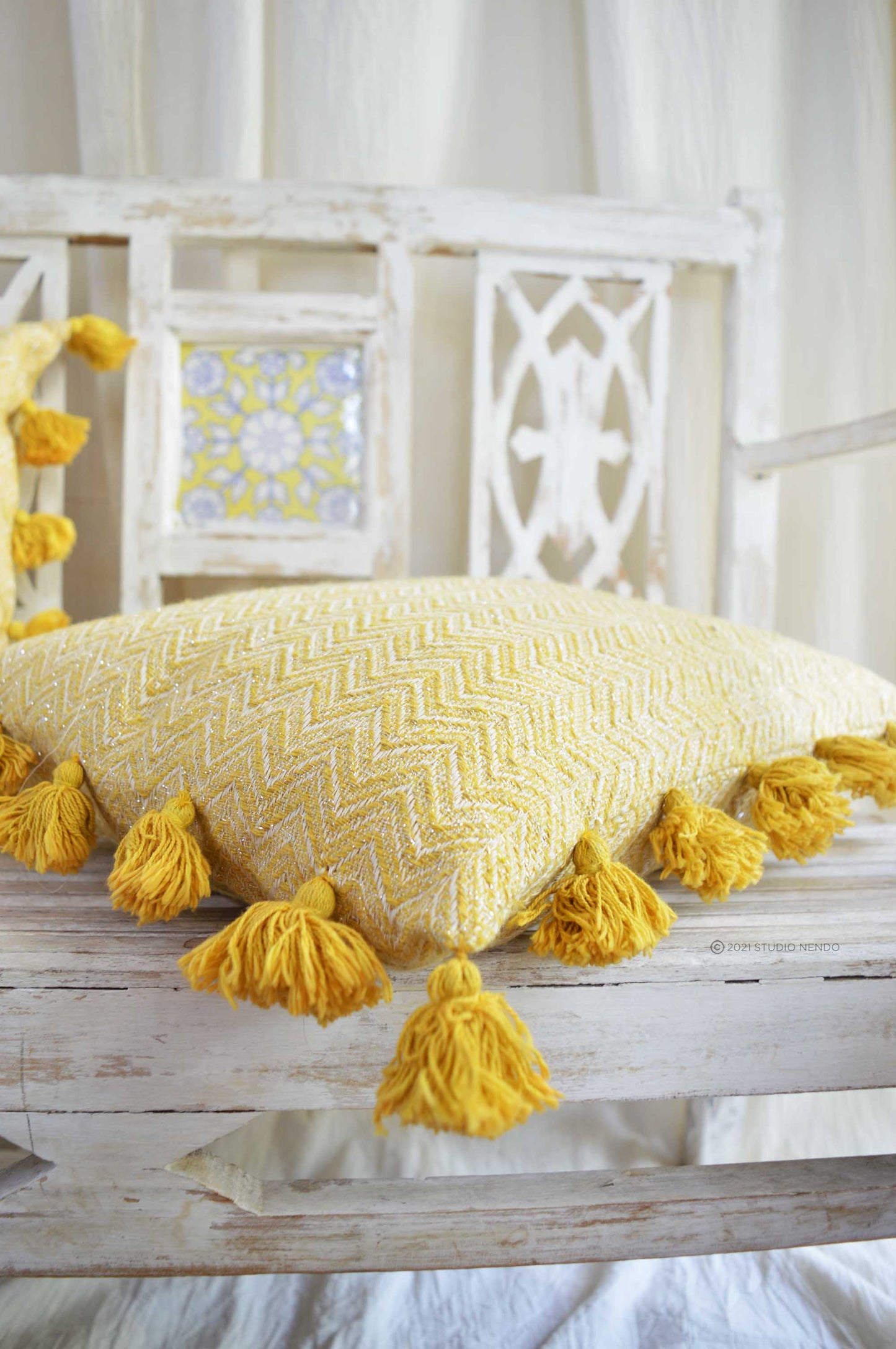 Handmade Jacquard Cushion (with filler)- Honey Mustard Yellow