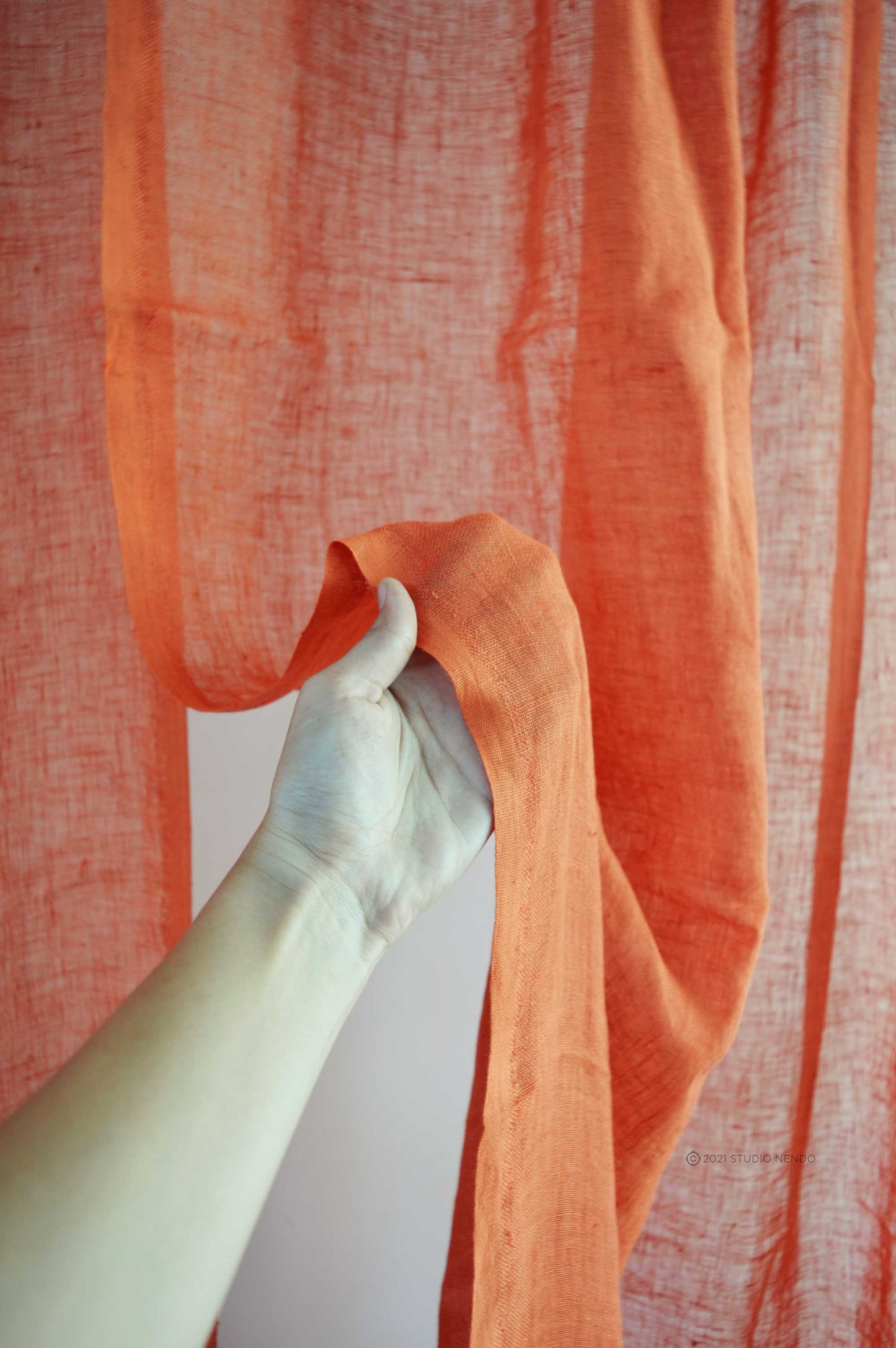 Handmade Linen Sheer Curtain- Terracotta Red
