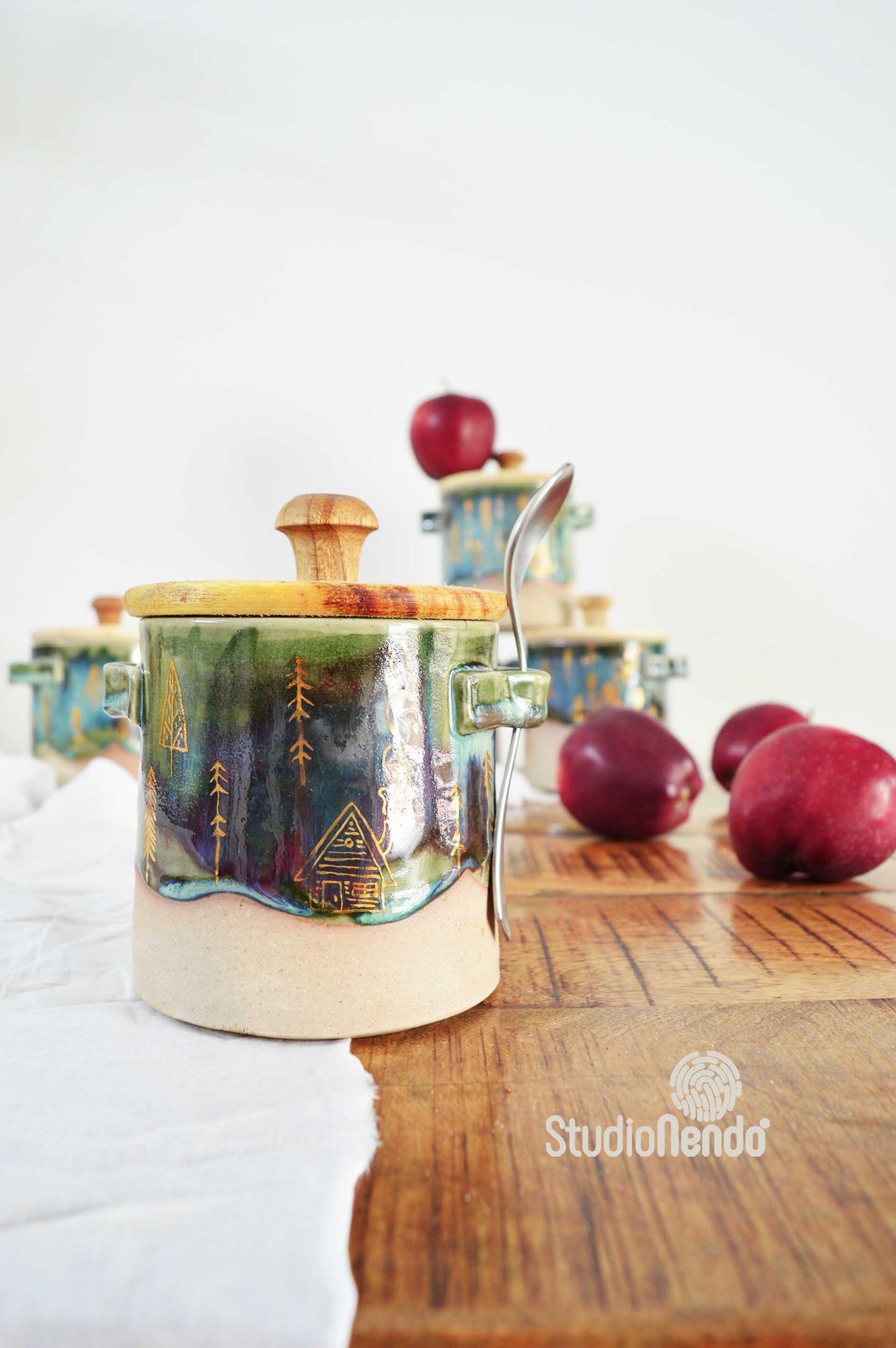 Cabin In the Woods- Storage Jar (Gold Work)