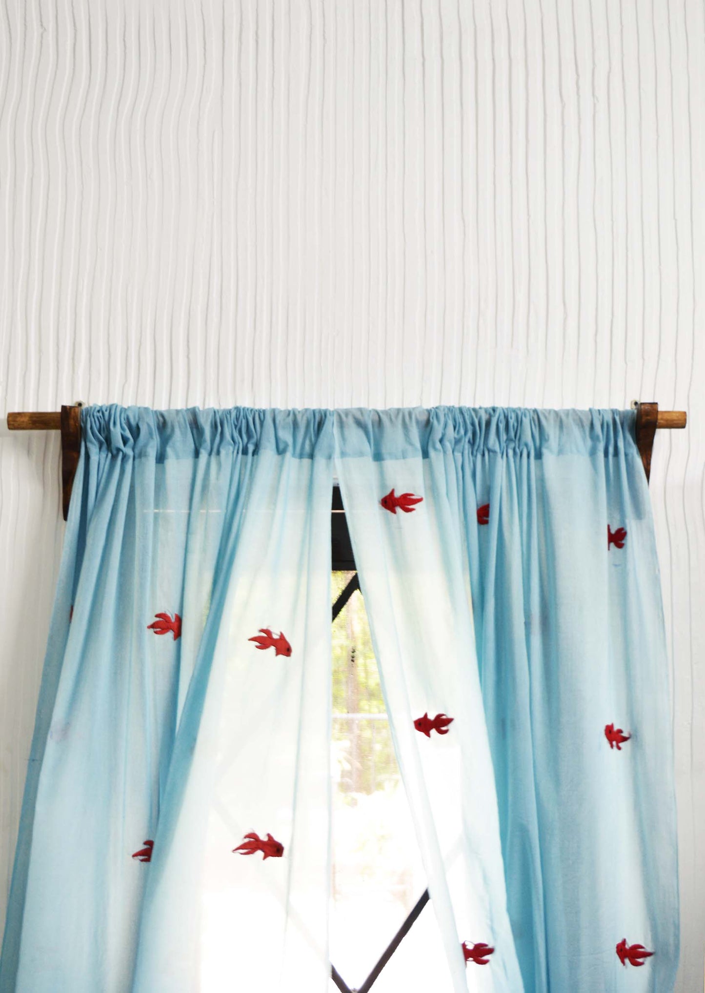 Hand Embroidered Mulmul Curtain- Just Keep Swimmin'