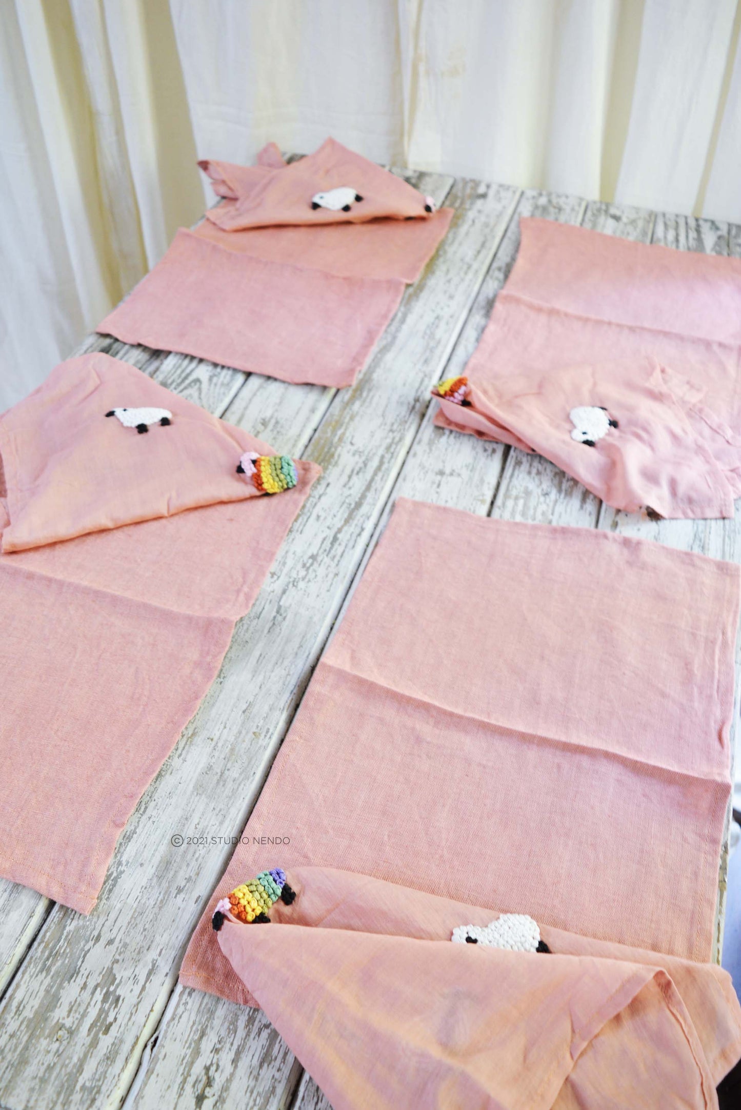 Hand Embroidered Table Mat and Napkin Set- Counting Sheep