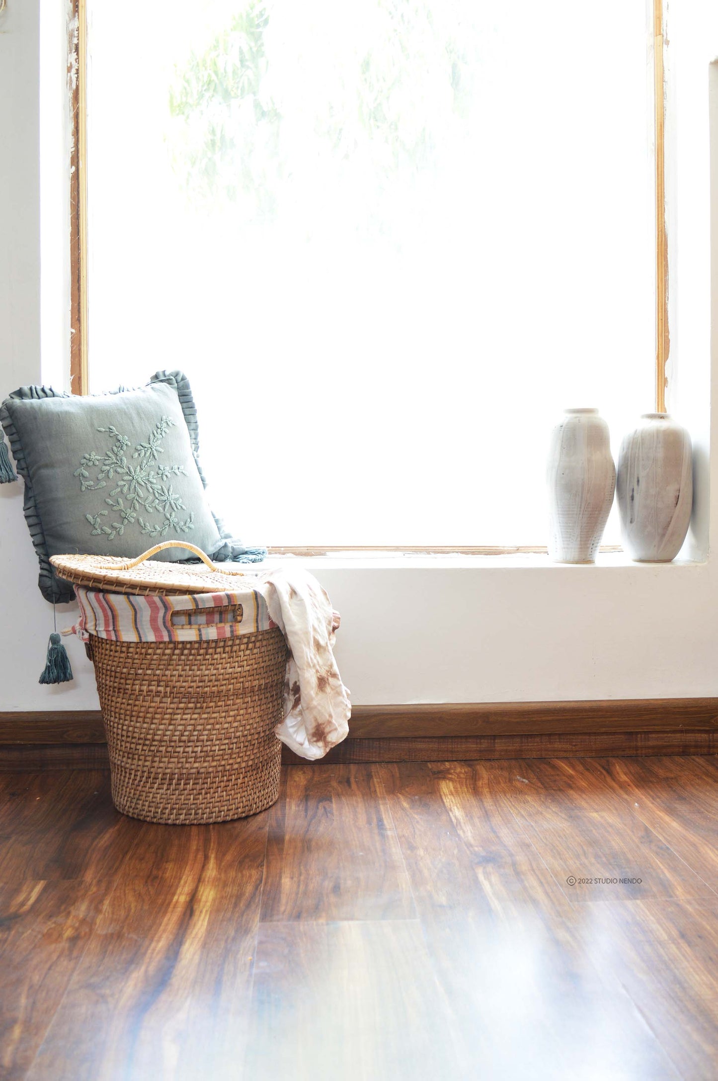 Cane Laundry Basket- Multicoloured Stripes