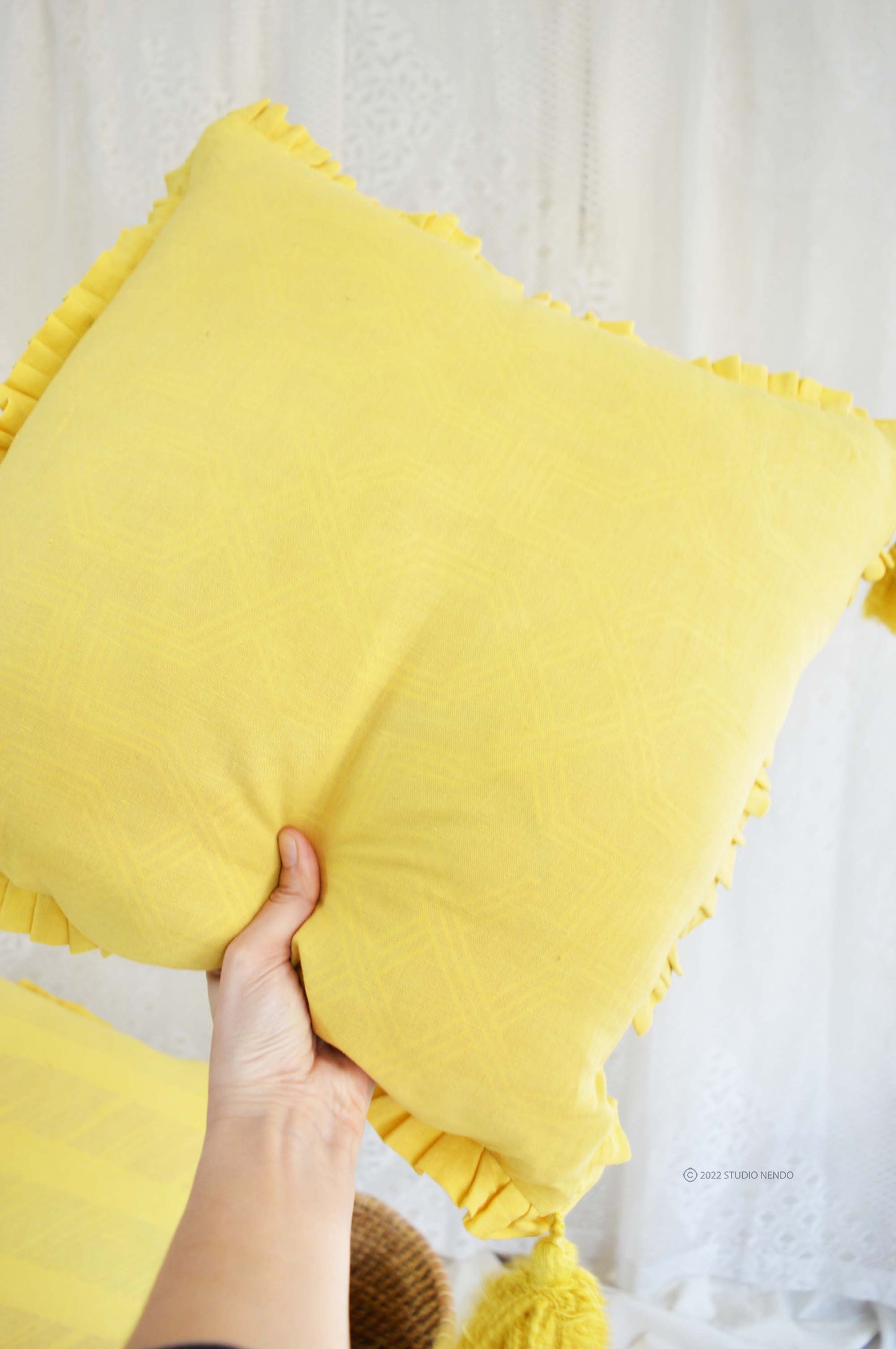 Linen Cushion Cover with Tassles- Sunshine Yellow