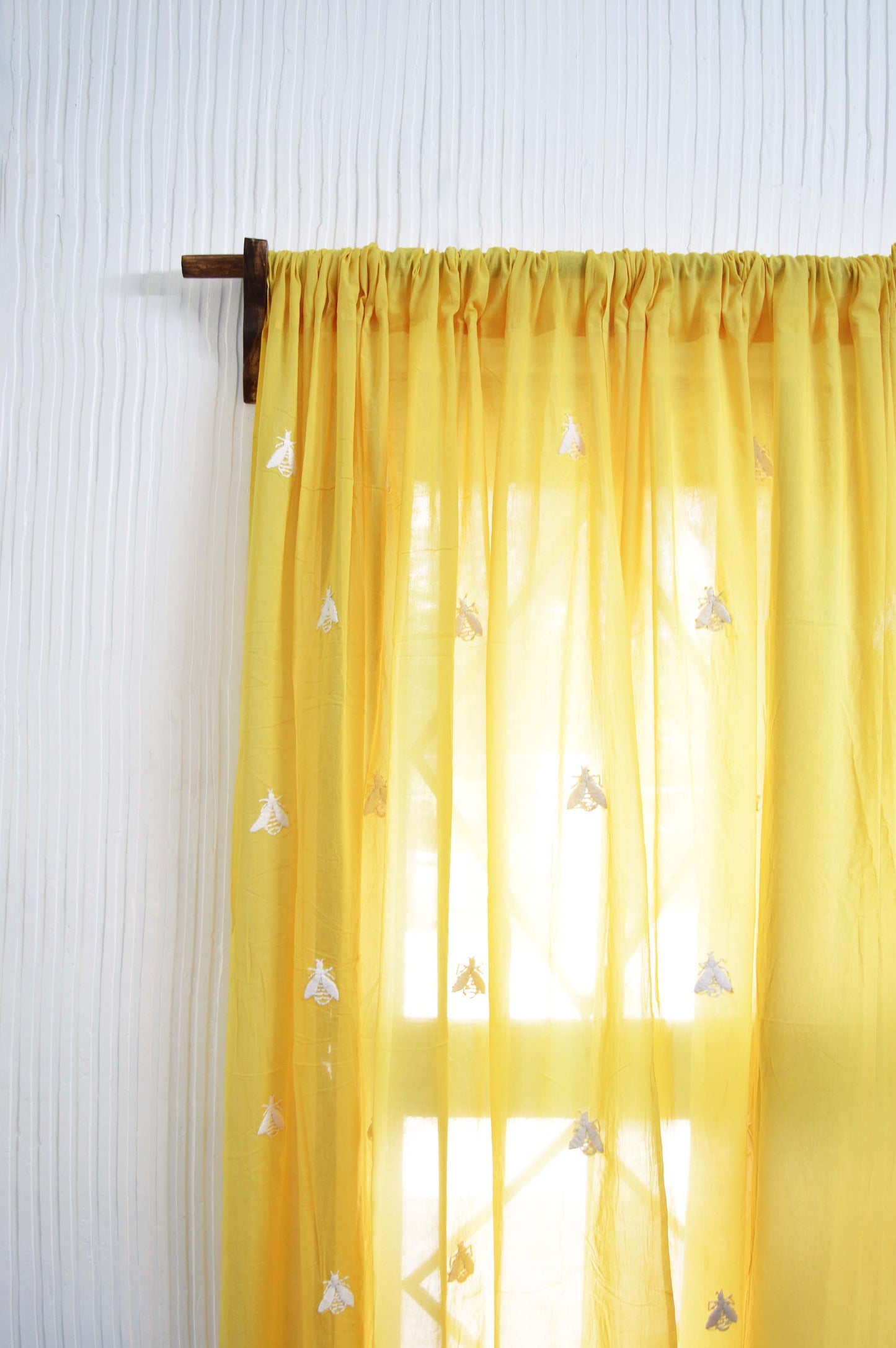 Hand Embroidered Mulmul Curtain- Honey, Bee Mine