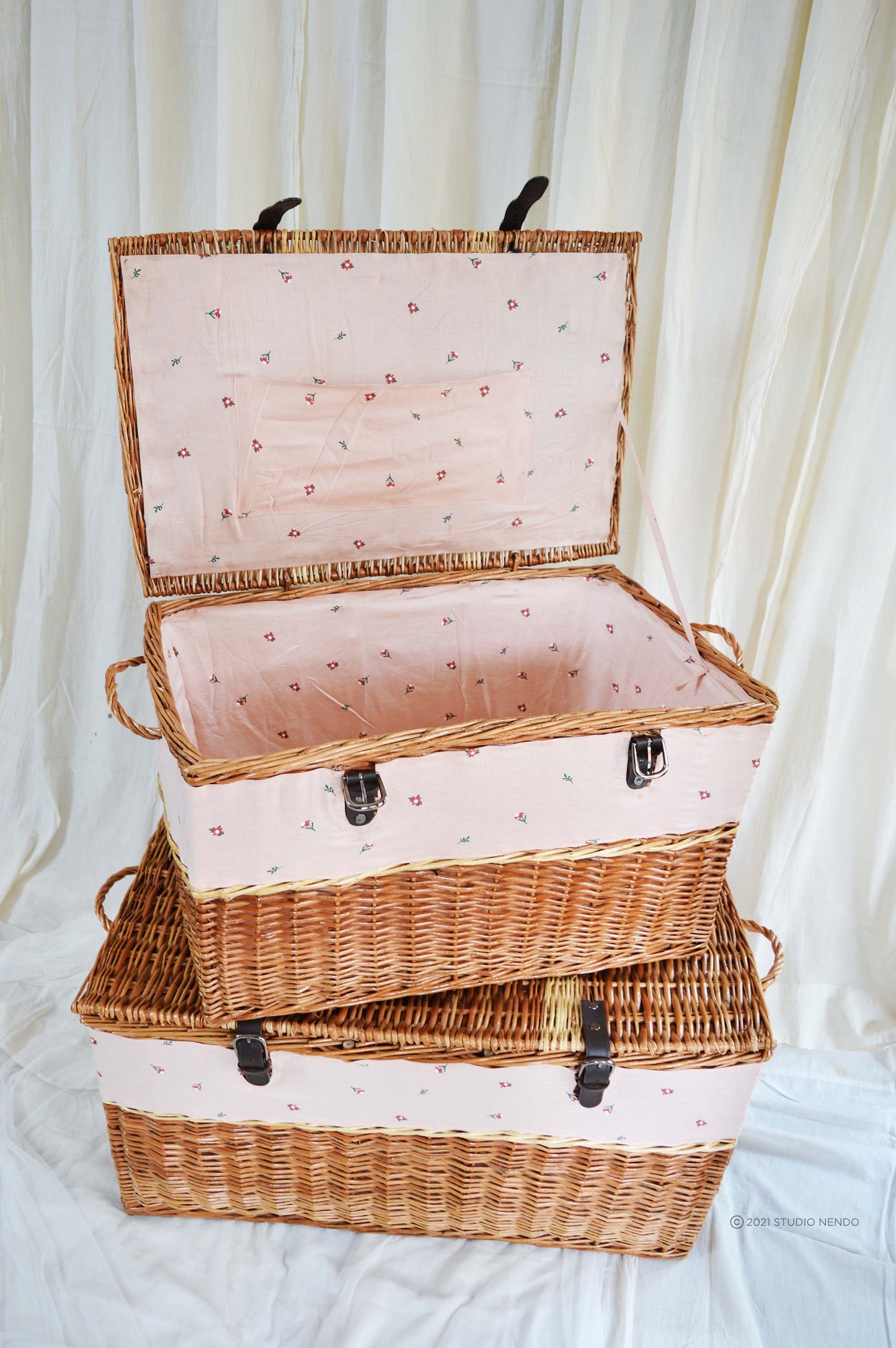 Natural Wicker Storage Trunk- Pink Blossom